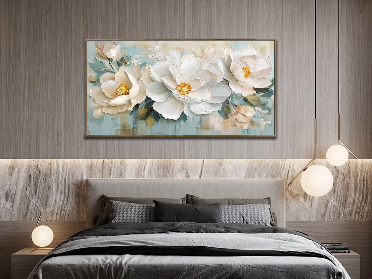 Enartly White Flowers Framed Wall Art for Living Room, 3D Textured Floral Canvas Painting Sage Florals Picture Artwork for Bedroom Dining Room Kitchen Home Office Wall Decor, 40"x20"