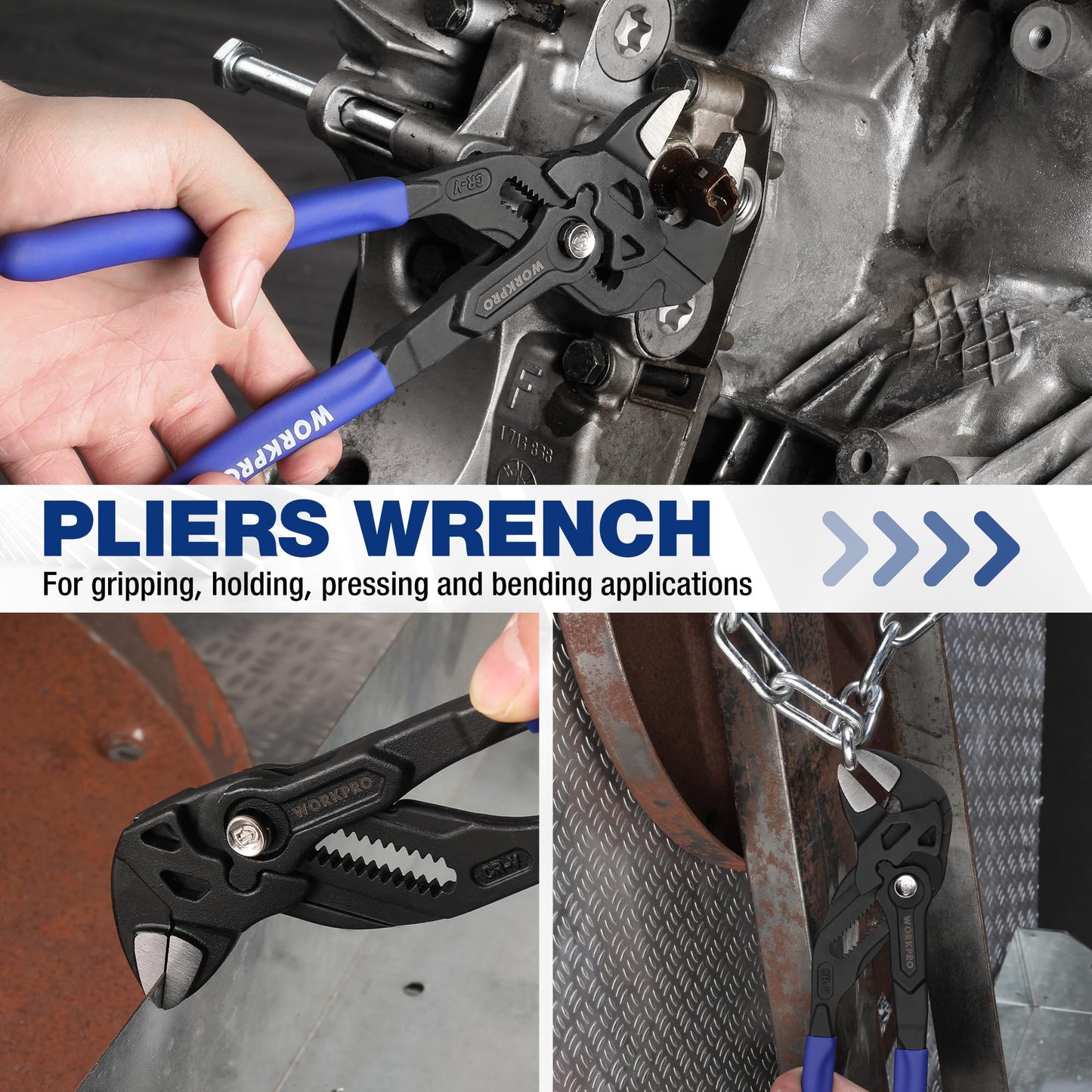 WORKPRO Pliers Wrench Set, 7 & 10-Inch CR-V Construction Wrench Pliers, Adjustable Parallel Smooth Jaw Pliers, Black Finish, Groove Lock Mechanism