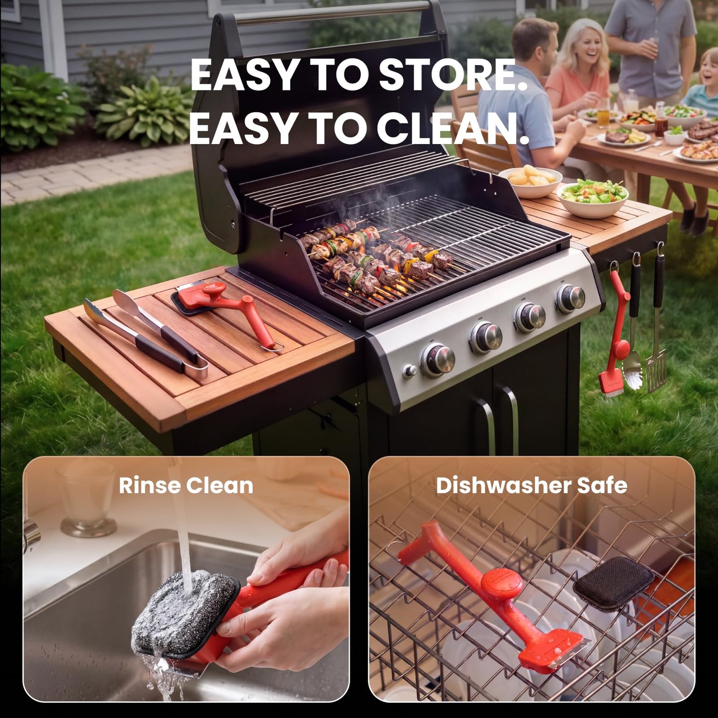 ThermoMaven BBQ Grill Brush Bristle Free - 17" Safe Steam Grill Cleaner Brush with Scraper and 5 Brush Heads for Porcelain/Gas/Charcoal Grill Outdoor Grill Barbecue Cleaner