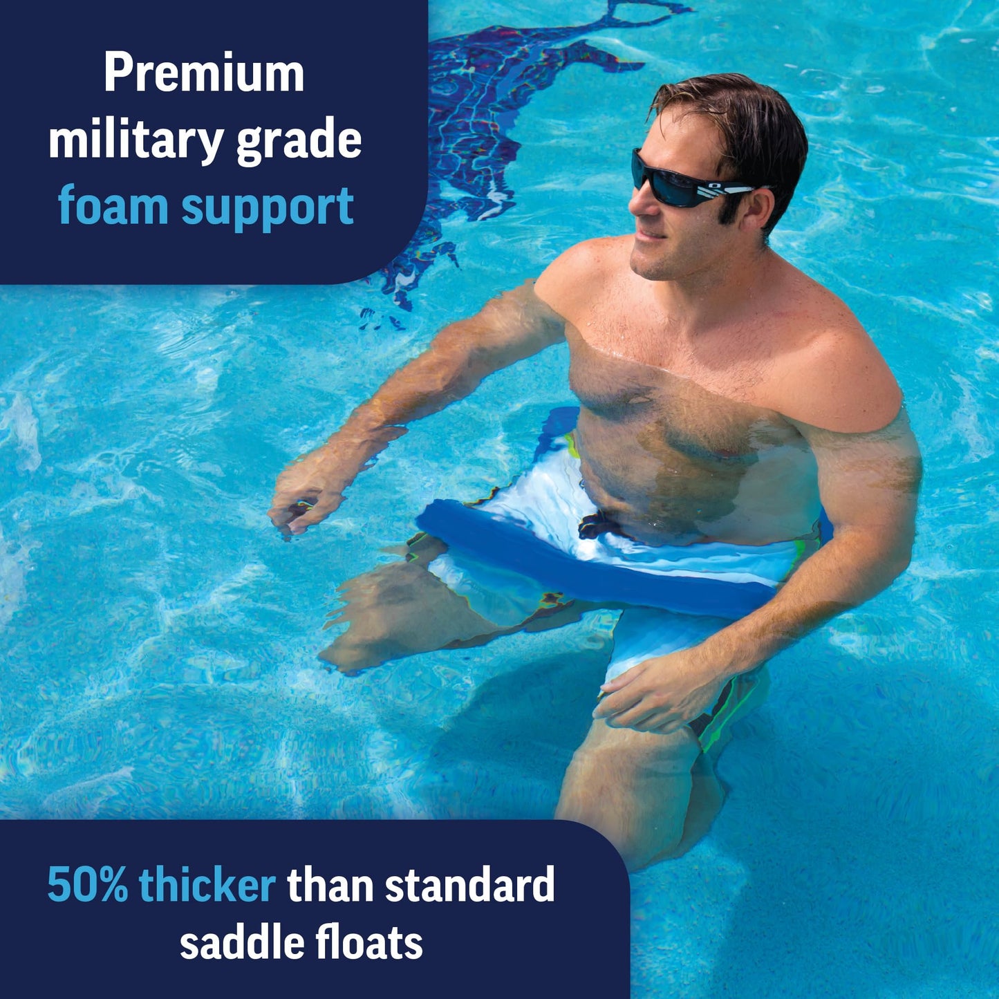 WOW Sports - Foam Water Saddle Float for Kids & Adults - Blue High Back Design - 1 Person Pool Seat - Whale Tail - Pool Party Accessory