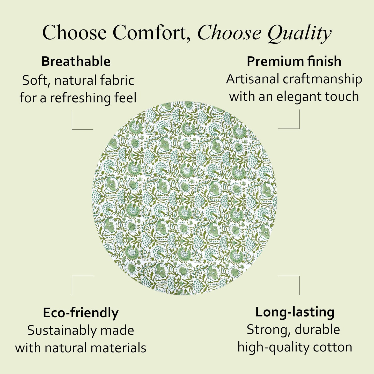 CPC Round Tablecloth- Cotton Indian Block Print Tablecloth -Handmade Printed Washable Cotton Table Cloth - Spring/Summer, Wedding Table Cover - Agate Green 90 Inch