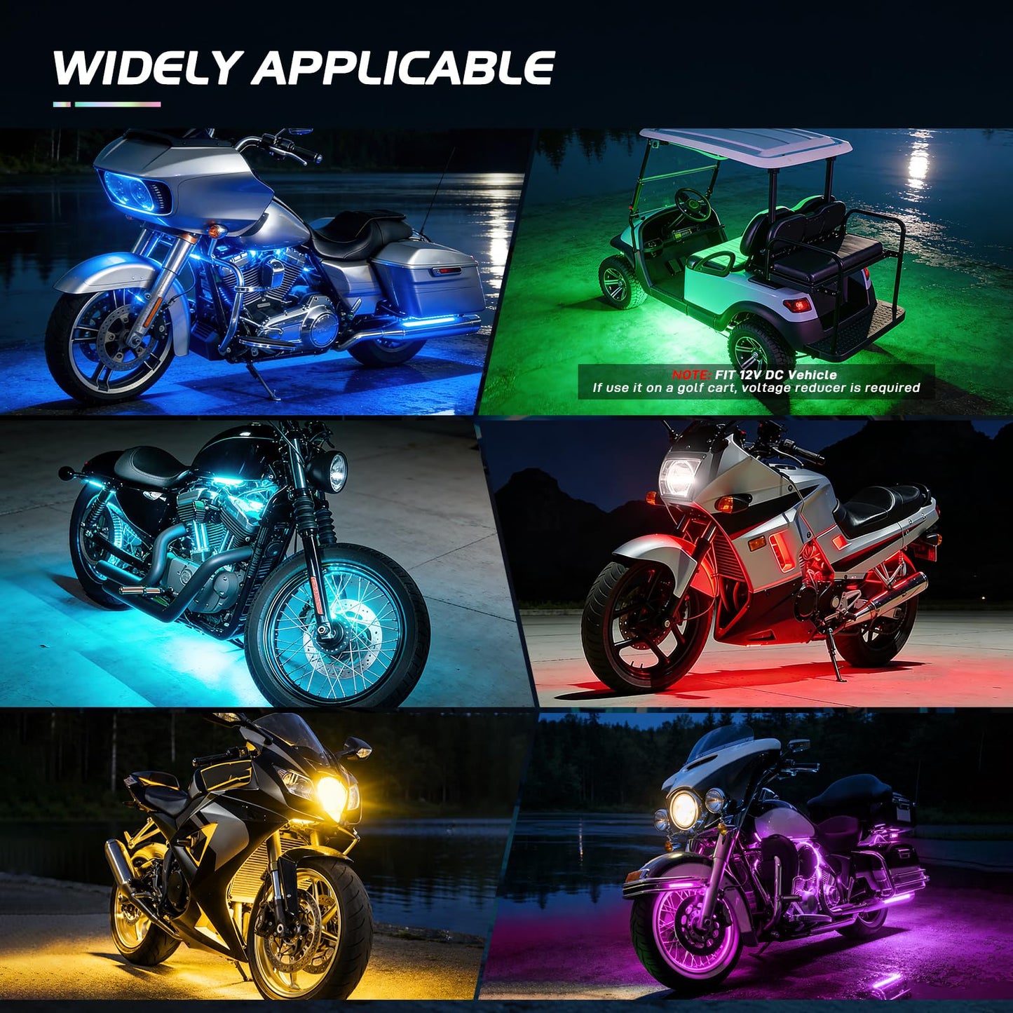 Nilight - TL-35 12PCS Motorcycle RGB Led Light Kit Waterproof Multi-Color Atmosphere Lights Lamp with Dual RF Wireless Remote Controllers for Harley Davidson Honda Kawasaki Suzuki, 2 Years Warranty