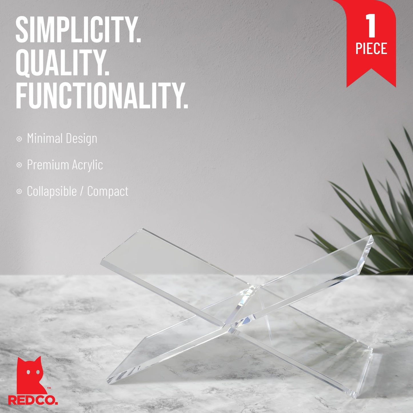 Red Co. Transparent Clear Acrylic Book Holder 2 Piece Reading Stand for Open and Closed Books, Magazines, Textbooks 6" x 11" x 6"