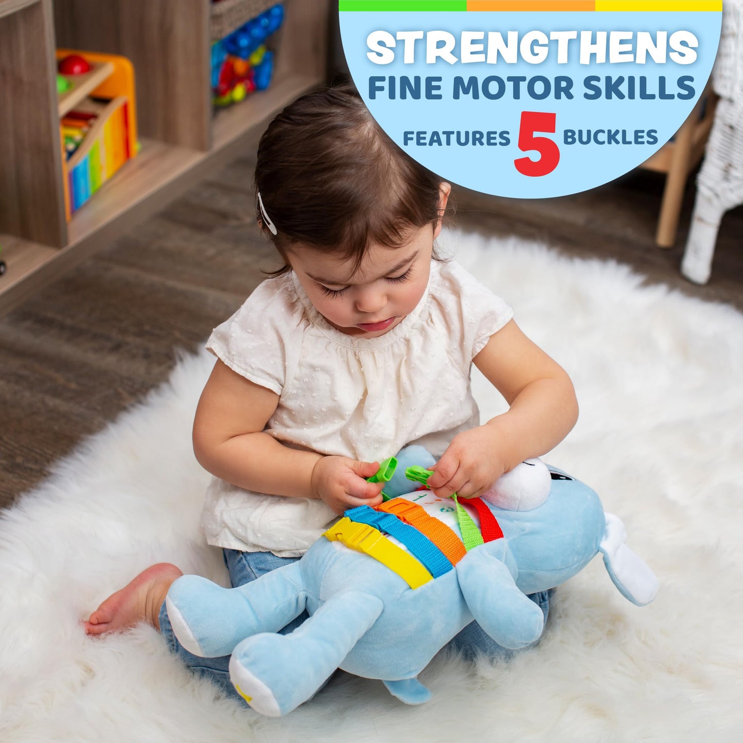 Buckle Toy - Barkley Dog - Plush Animal Learning Toy - Develop Fine Motor Skills - Counting and Color Recognition - Perfect Travel Toddlers Essentials