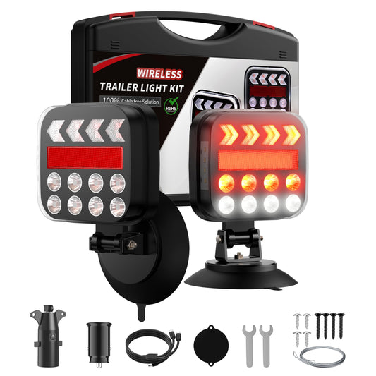 Wireless Trailer Lights Magnetic, Rechargeable LED Tail Lights with 2.4GHz Wireless Signal, Adjustable Magnetic Tow Light for Trucks, Boats, RVs, Campers, IP67 Waterproof Trailer Light Kit