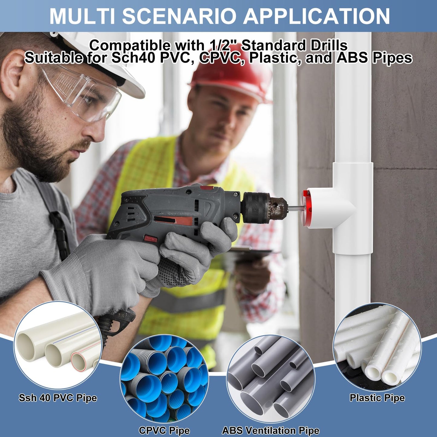 9 Pcs PVC Pipe Reamer Kit, PVC Fitting Saver, Reamer Fit into Standard 1/2" Drills Contains 1/2 inch, 3/4 inch, 1 inch, 1-1/4inch,1-1/2inch, 2inch, 2 1/2 2inch, 3inch, 4inch for SCH40, ABS