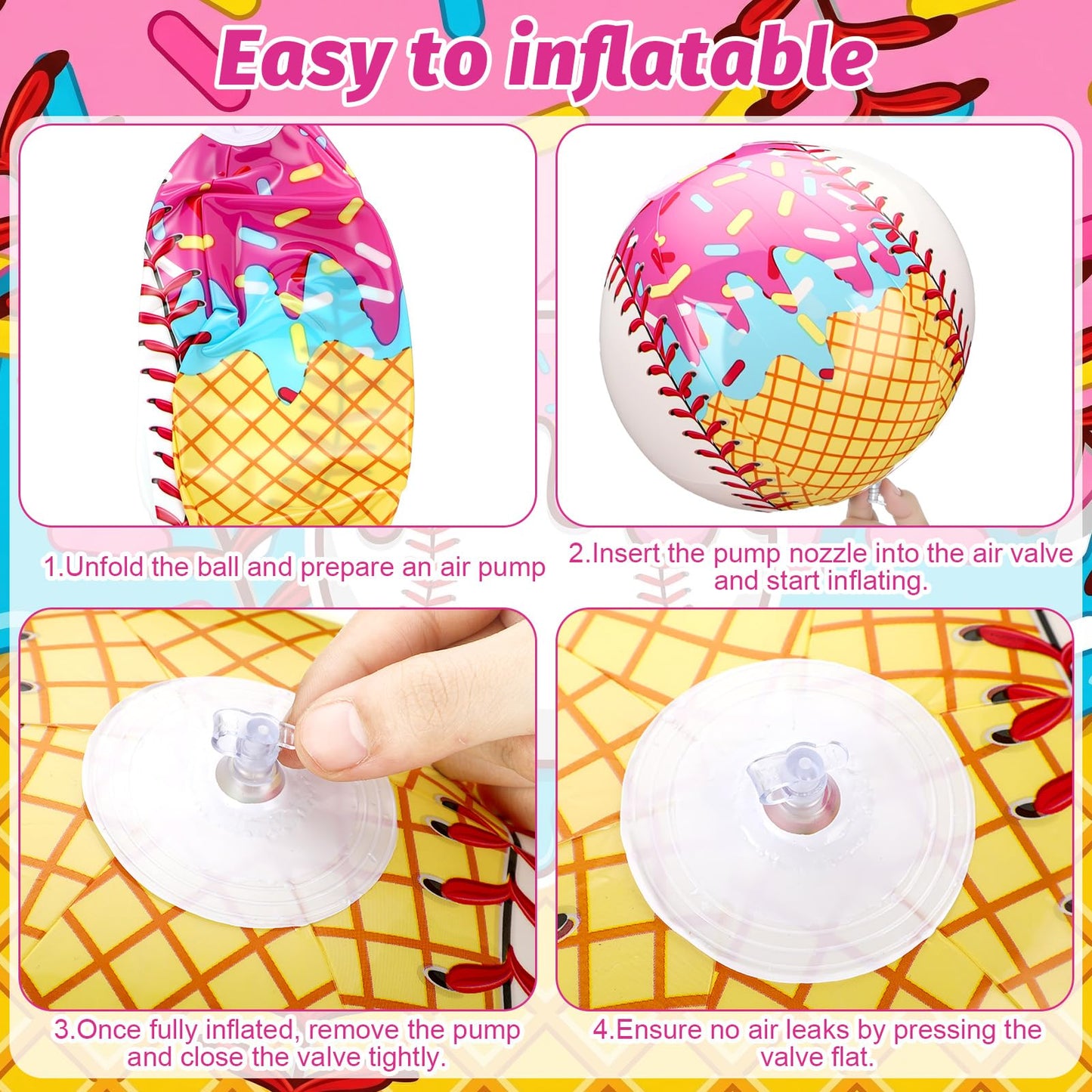 Civaner 12 Pcs Ice Cream Drip Baseball Themed Beach Ball 7.87" Bulk Summer Pool and Beach Game Gifts for Summer Ice Cream Baseball Party