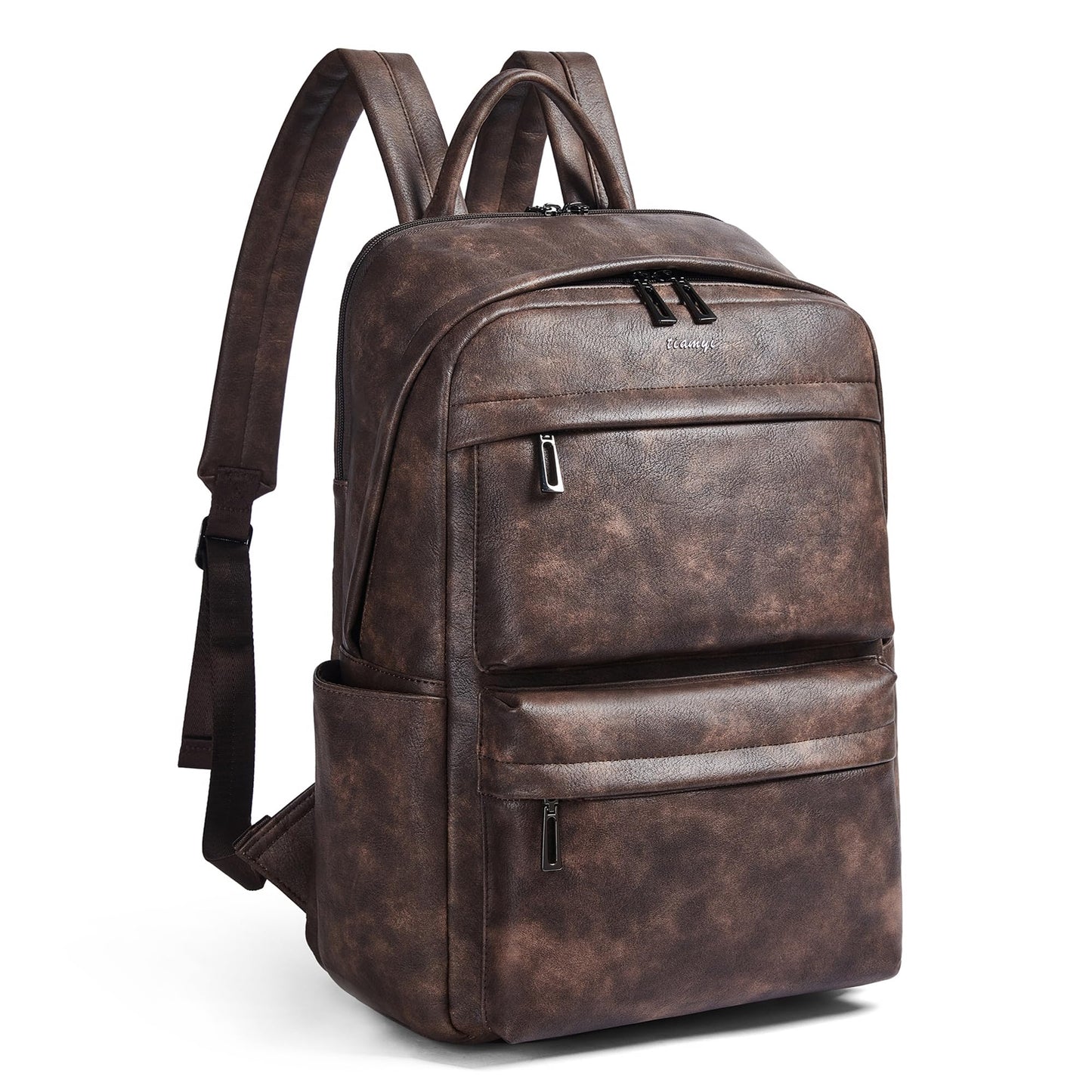 tiamyi Leather Backpack for Women Travel Back pack with 15.6 inch Laptop Compartment, Vintage Ladies Computer Backpack, Black
