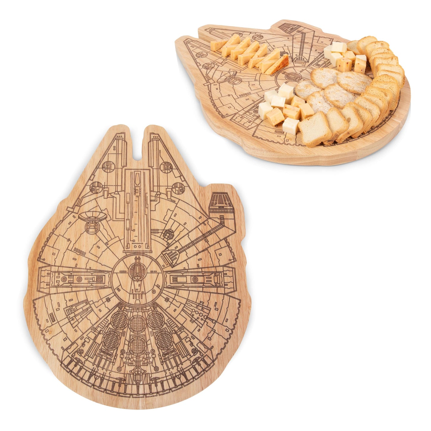 PICNIC TIME Star Wars Millennium Falcon 16 Inch Serving Board, Wood Cheese and Charcuterie Board, Decorative Cutting Board with Hanging Hole, (Parawood)