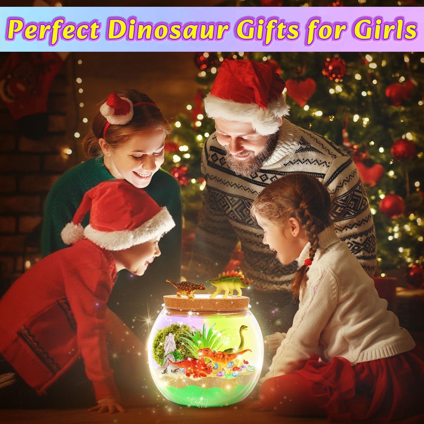 Gifmore Dinosaur Terrarium Kit for Kids with LED Night Light & Remote Control, Dinosaur Toys & Arts and Crafts Kit for Boys Ages 4-12, Creative Birthday Christmas Gifts for Children