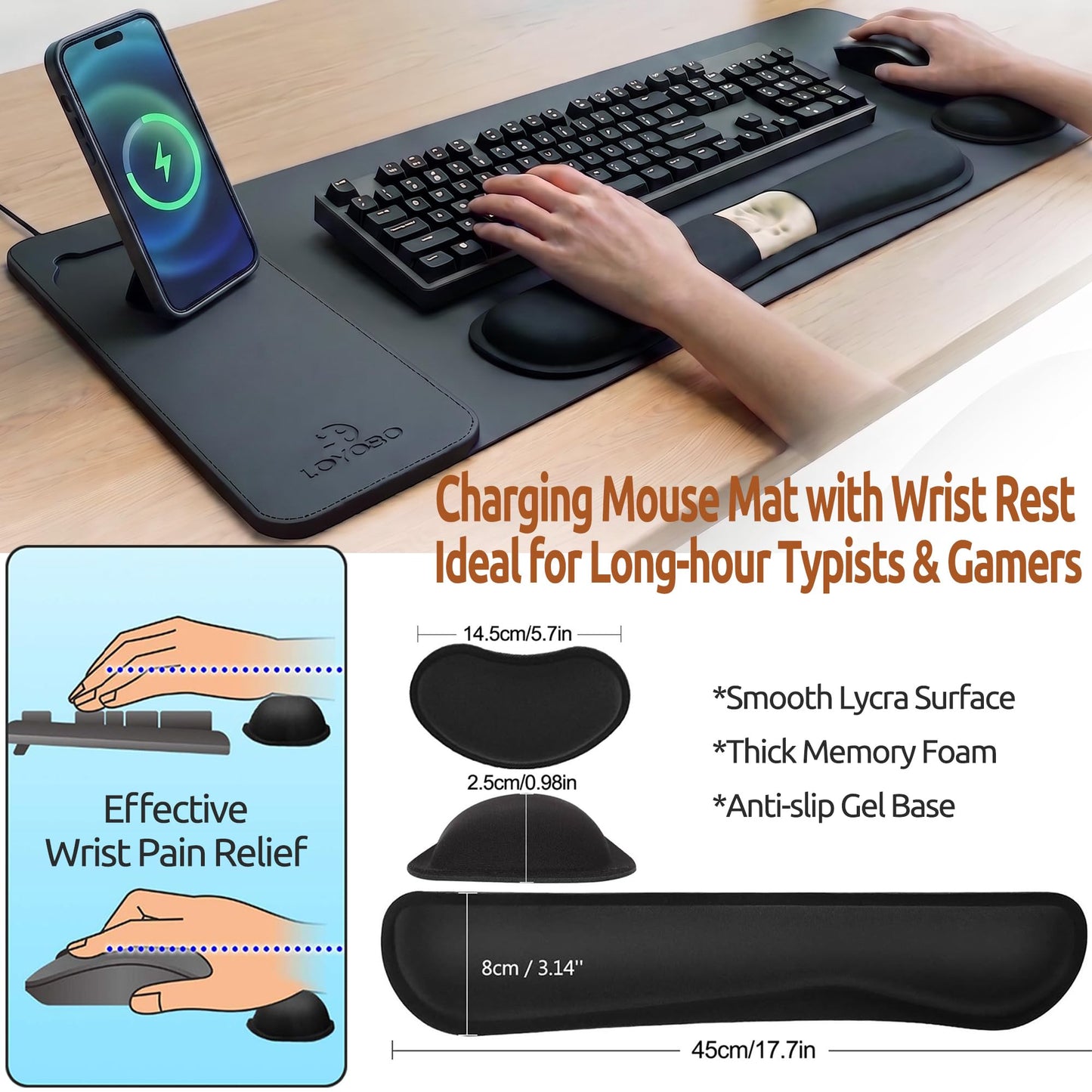 15W Magnetic Wireless Charging Mouse Pad with Ergonomic Tilt Phone Stand