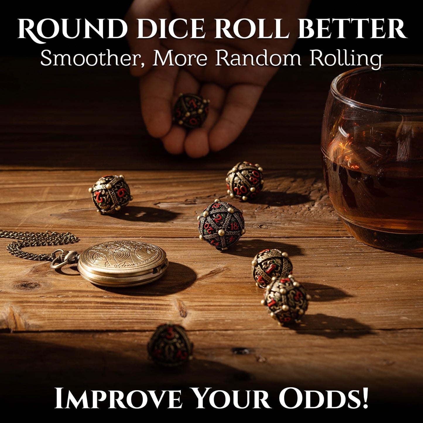 Soar Forge Metal Dice Set for DND - Unique Round Hollow Orb Design for Better Rolling - Cool Cthulhu Dice for D&D Role Playing Games (RPG) - Stunning Set for Dungeons and Dragons (Ancient Bronze)