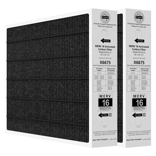 2 Pack 6675 20x25x5 MERV 16 Air Filter Compatible with Lennox X6675 and Lennox HCC20-28 Healthy Climate Carbon Clean MERV 16 Furnace Filter for HVAC System, Part Number HCF20-16, HCF20-10