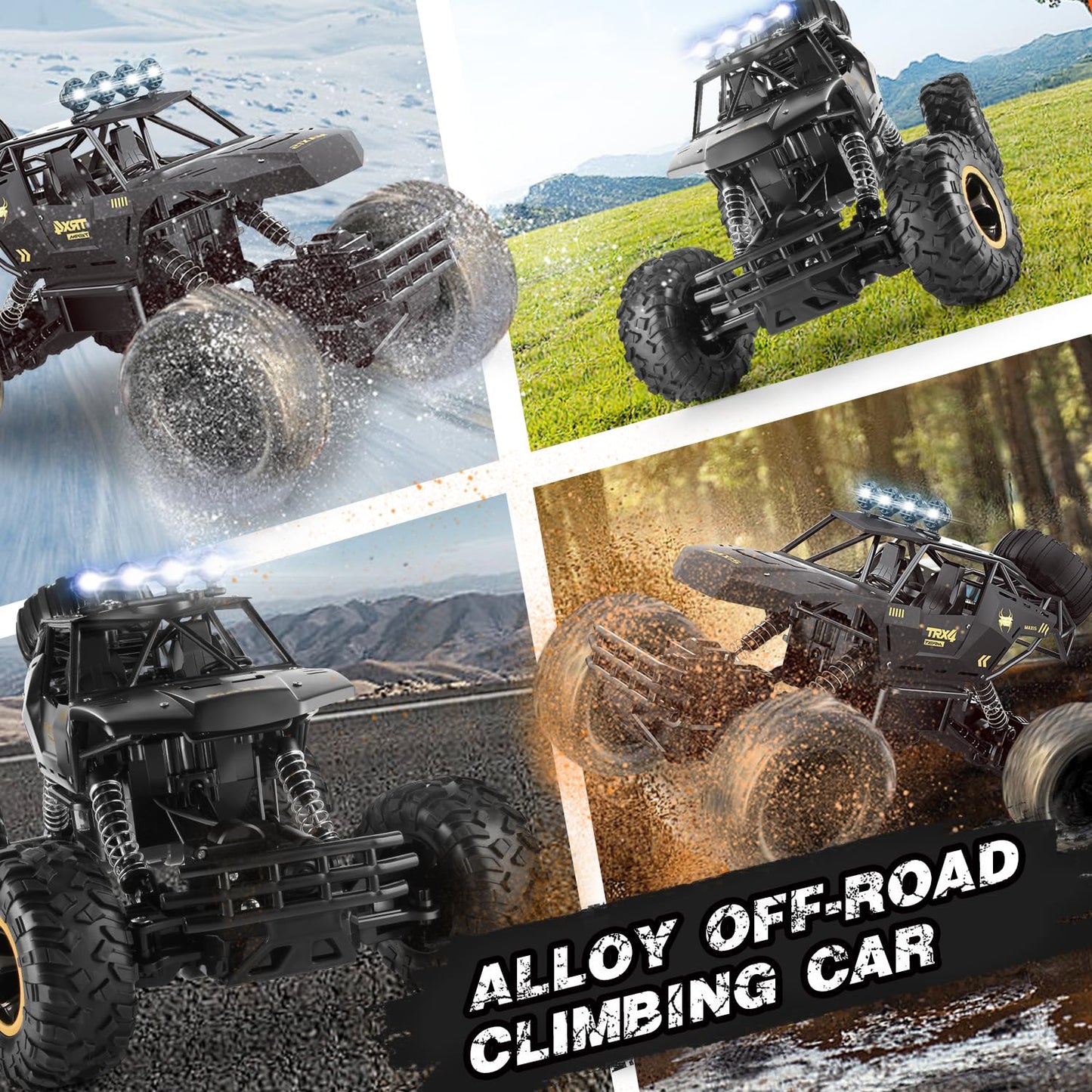 Jiakora RC Cars Remote Control Car 1:12 Off Road Truck, Metal Shell LED Headlights Offroad Monster RC Truck, 4x4 All Terrain Hobby RC Cars Toys for Boys Kids Adults Gifts 8-12