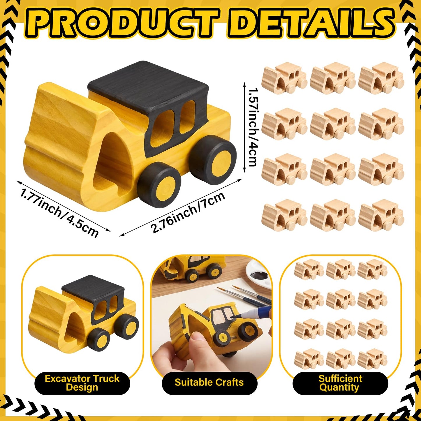 Arrowbash 12 Pieces Construction Crafts Wooden Excavator Truck Crafts Kit DIY Unfinished Wooden Painting Excavator Truck Party Favors for Construction Birthday Party Home Activities Easy Supplies