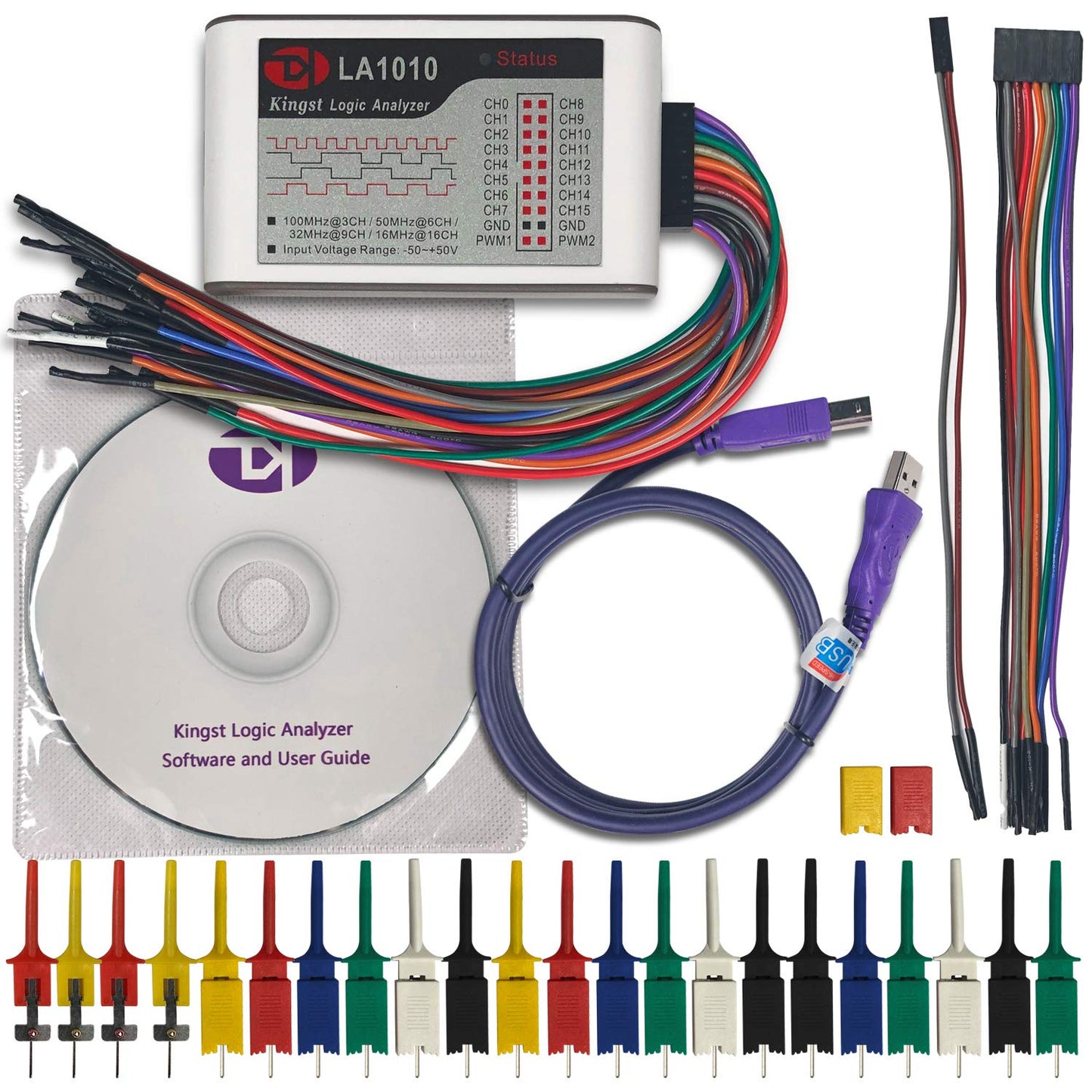 LA1010 USB Logic Analyzer 16 Input Channels 100MHz with The English PC Software Handheld Instrument,Support Windows (32bit/64bit),Mac OS,Linux