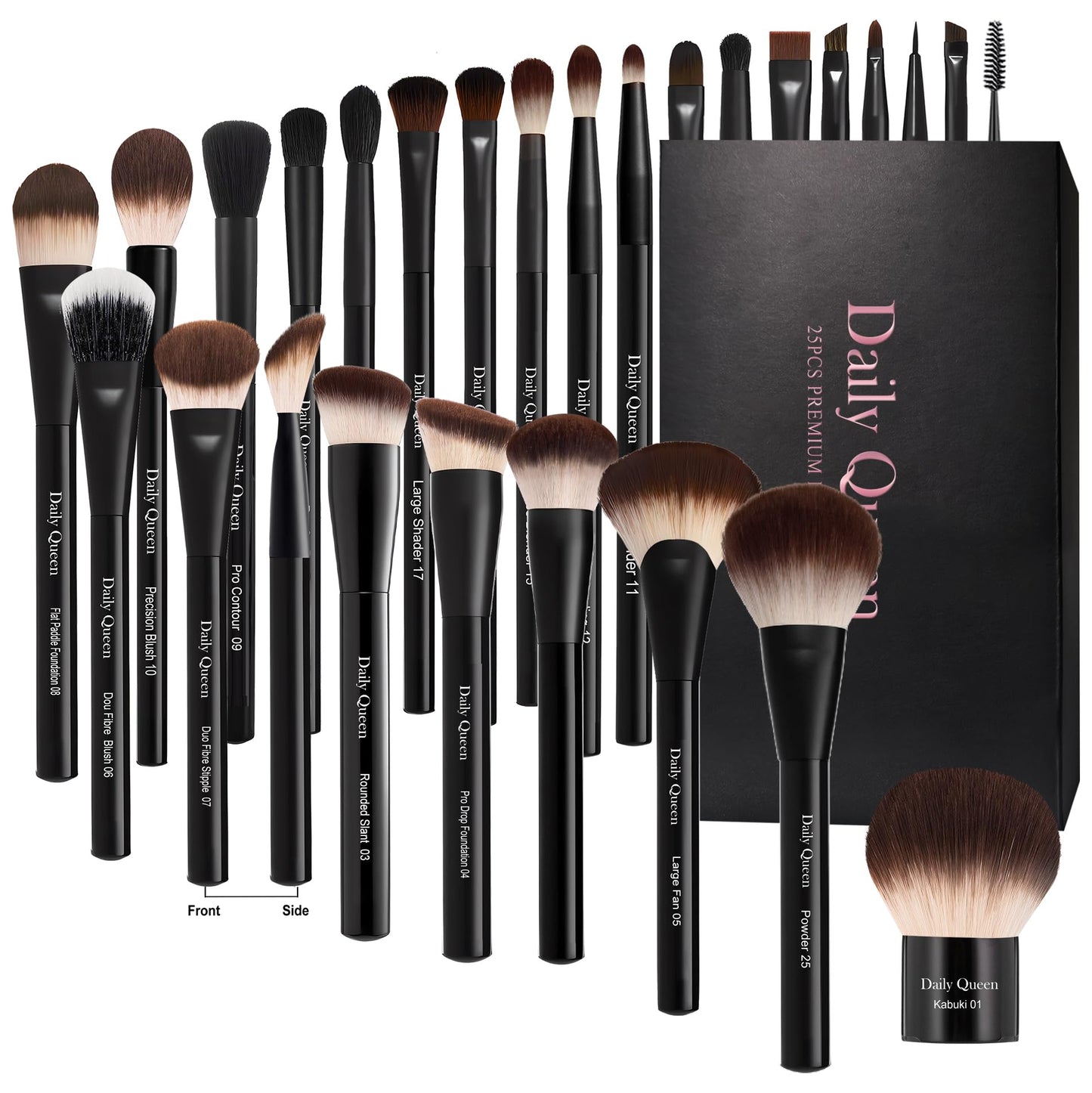 Daily Queen Makeup Brush Set 25 pcs Black Professional Kabuki Powder Concealers Eye shadows Blush Eyeliner Eyebrow Contour Eye blending Brushes