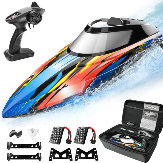 ALPHAREV RC Boat - R308 32+ KPH Fast Remote Control Boat for Pool & Lake with Portable Suitcase, 2.4GHz Racing RC Boats for Adults & Kids, Summer Water Toy Gifts for Boys & Girls