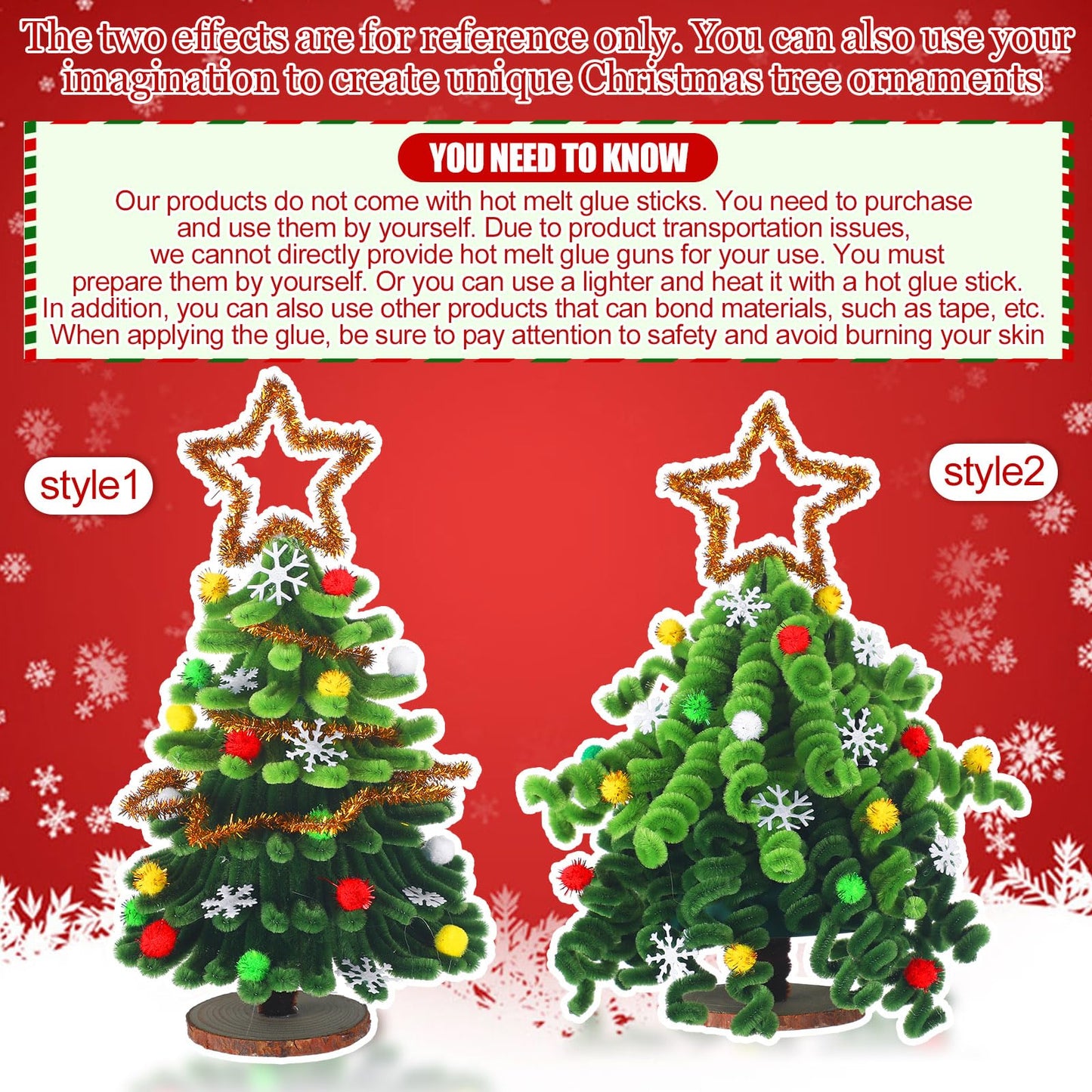 Soulchen 30 Kit DIY Christmas Tree Craft Pipe Cleaners Craft Christmas Colors Chenille Stems Supplies Easy Make Xmas Tree Ornaments Accessories for Holidays Gift School Project