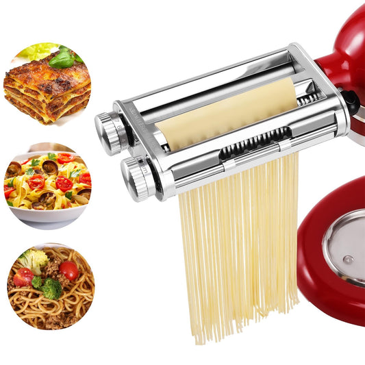 FavorKit Pasta Maker Attachment for KitchenAid Stand Mixers,Sturdy 3 in 1 Set Included Pasta Sheet Roller, Spaghetti and Fettuccine Cutter Accessories-Unique Design