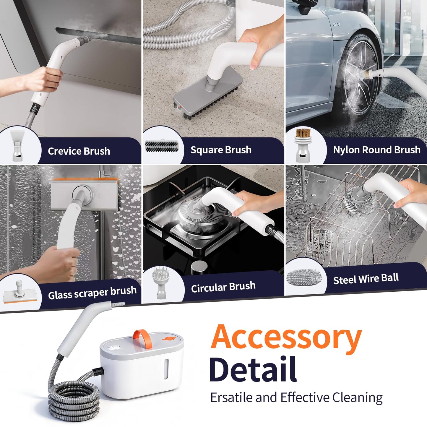 GourragePro Steam Cleaner for Home, Portable Handheld Steamer for Cleaning, 15s-Fast Heat-Up,steamer for car detailing,Home, Kitchen, Bathroom, Tile, Grout, Floor