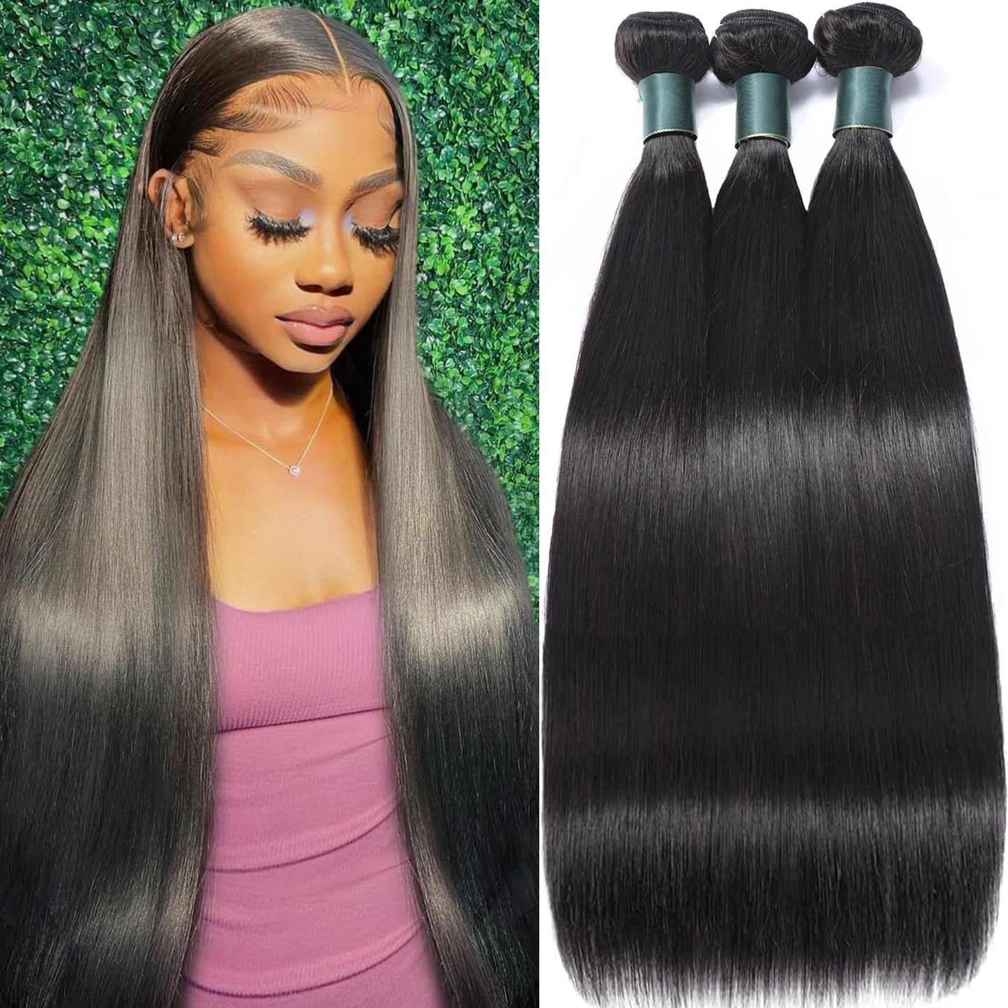 Great Grace Brazilian Straight Bundles Human Hair 20 22 24 Inch 12A 100% Unprocessed Virgin Human Hair Weave 3 Bundles Deals Natural Black Color (Natural Balck 3 Bundles, 20 22 24)