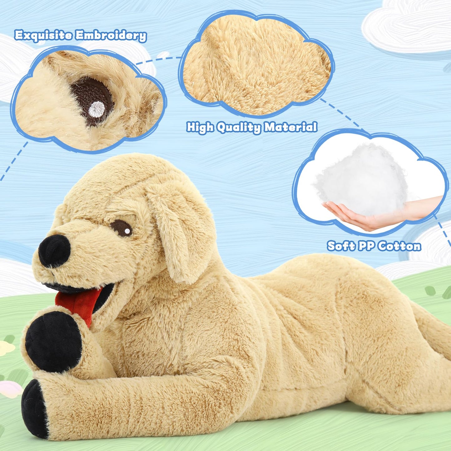 Lanmore 29'' Stuffed Dog Animals Golden Retriever Plush Toys Large Stuffed Puppy Goldendoodle Labrador Gift for Pets Kids Girls Light Brown (Large)