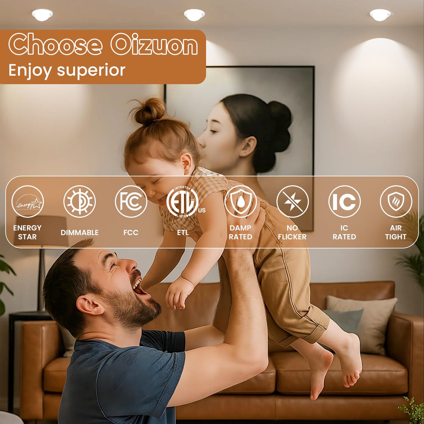 Oizuon Gimbal Recessed Lighting 4 Inch – 5CCT (2700K/3000K/3500K/4000K/5000K) with 90° Tilt & 360° Rotation, 750LM Dimmable Ceiling Light – 9W LED Kitchen Ceiling Light for Home, Office – 6 Pack