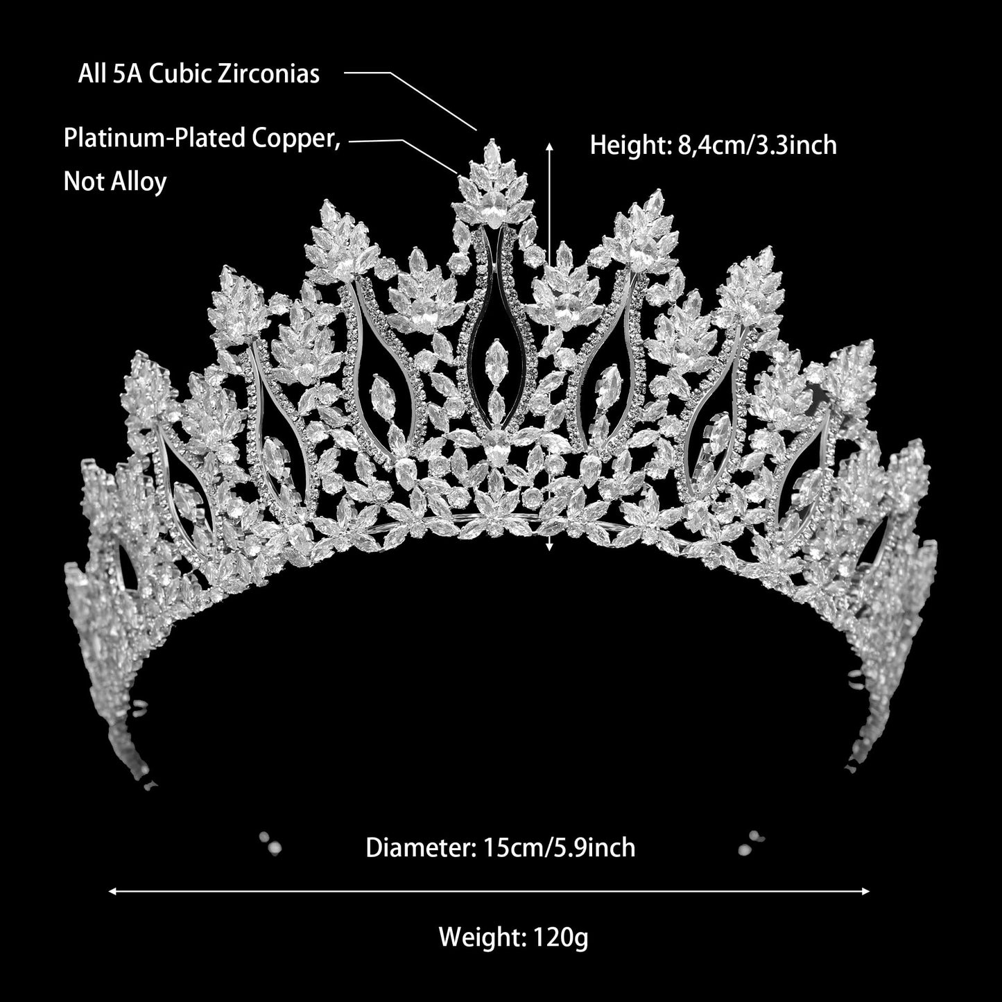 Luxury Wedding Tiaras for Bride Cubic Zirconia Big Tall Crown Quinceanera Crystal Headband for Women CZ Pageant Birthday Prom Party Headpiece Bridal Hair Accessories Gold