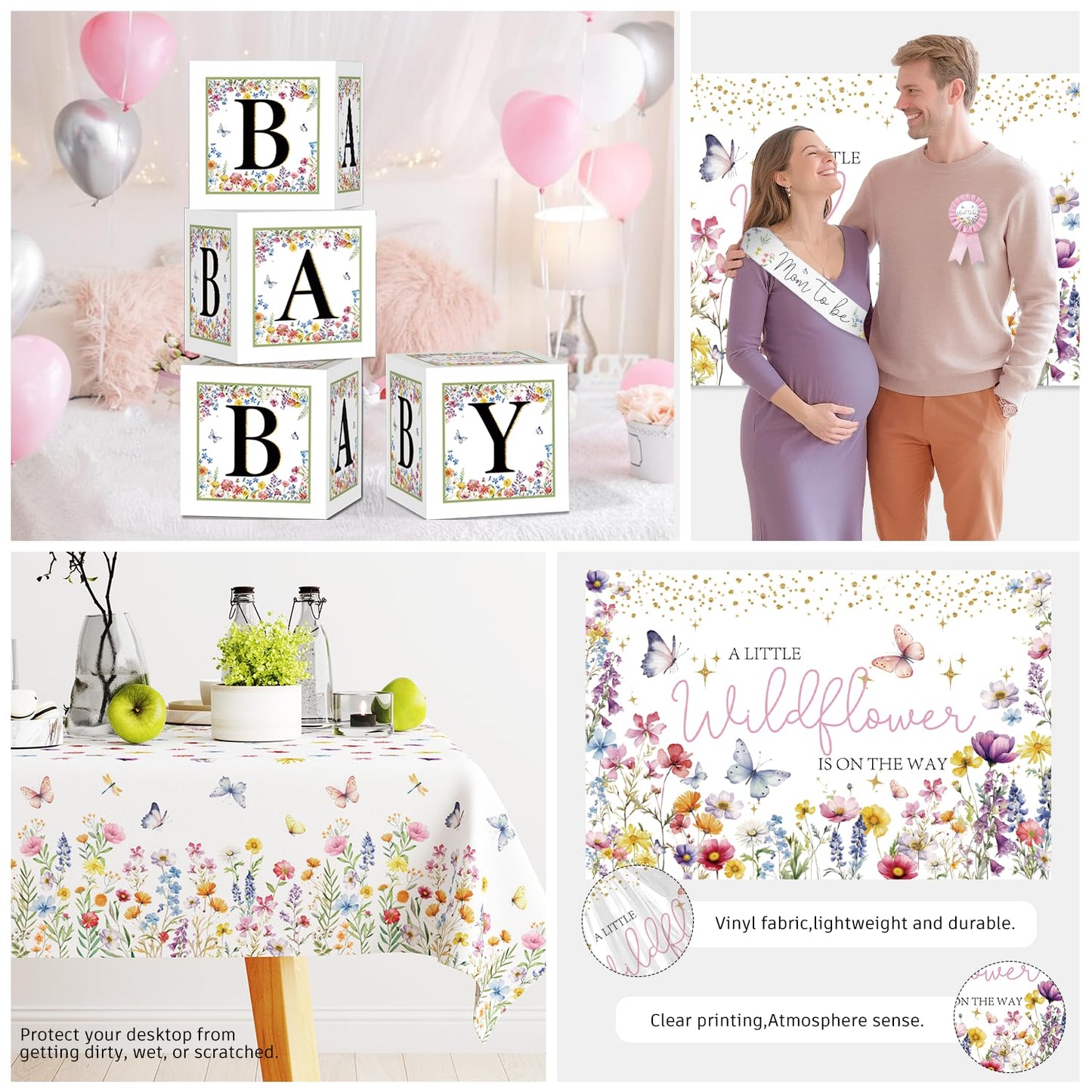 Wildflower Baby Shower Decorations for Girl, All-in-One Set A Wildflower is on the Way Baby Shower Decor, Balloon arch Cake Topper Tableware Balloon Box Backdrop Sash Corsage, Etc