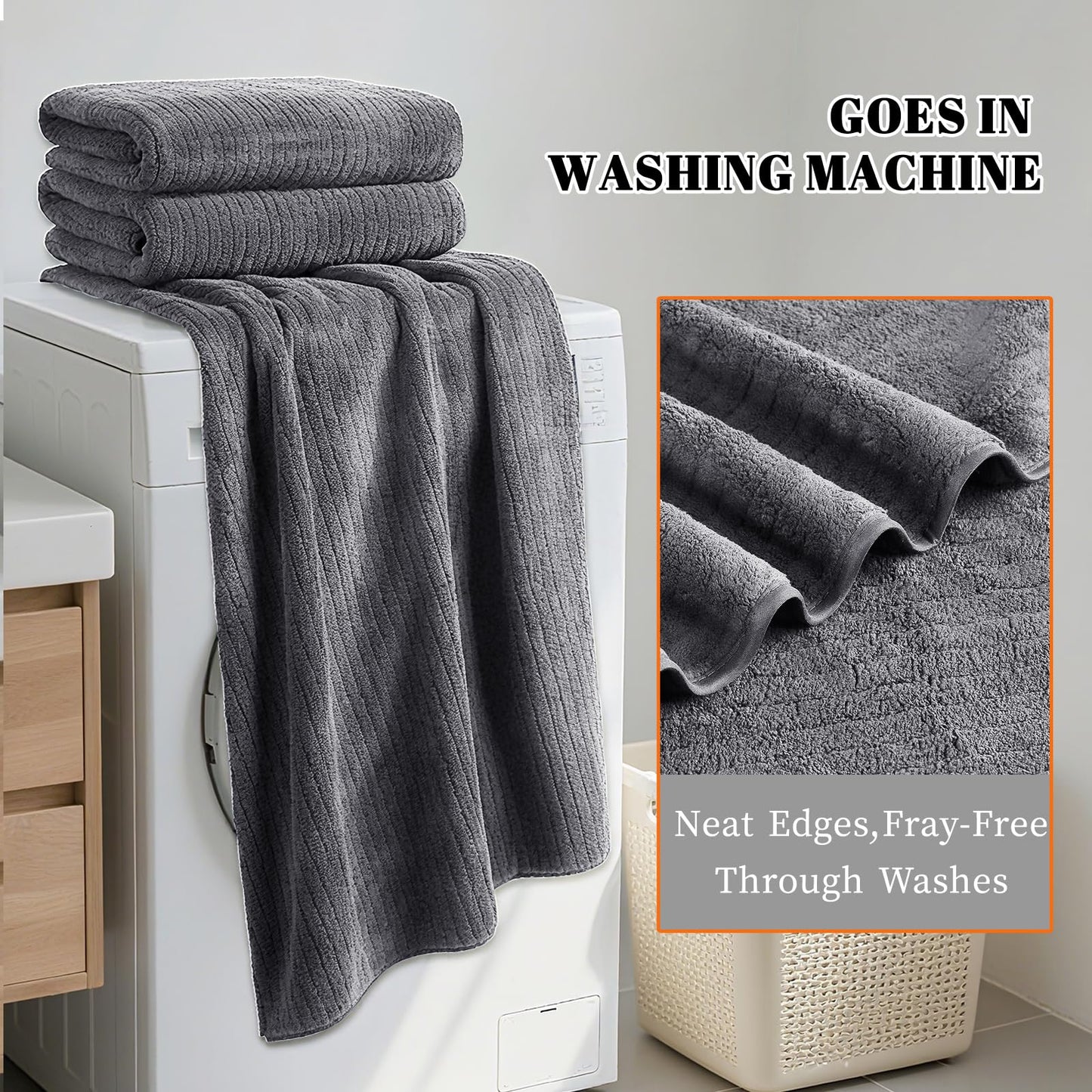 Lunoku Bath Towels Set of 4 Extra Large 35 x 70 Inches,Luxury Thick High Absorbent Quick Dry Bath Sheet,Ultra Soft Microfiber,Bathroom,Beach,Yoga,Sport,SPA (Grey)
