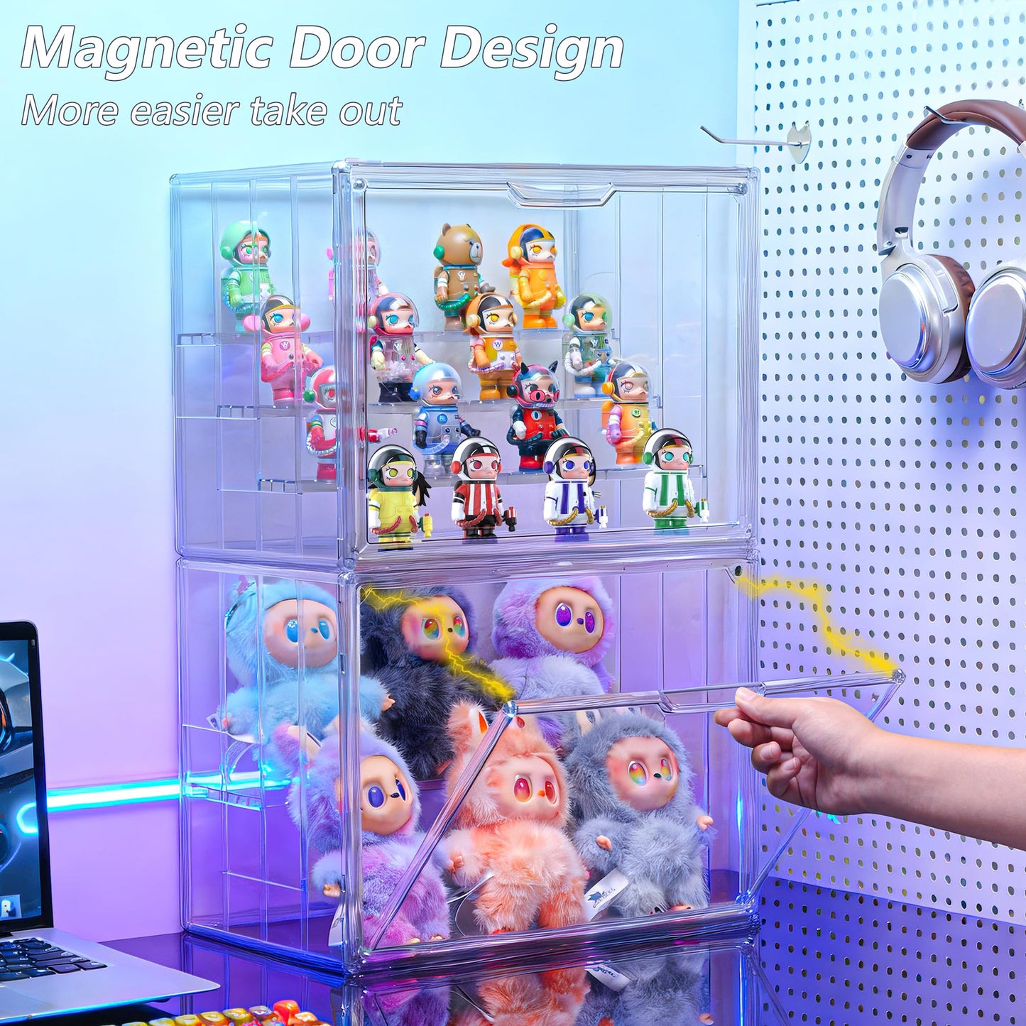Clear Acrylic Display Case for Collectibles, 4 Layer Figure Display Case with Magnetic Door, Stackable Figurine Display Shelf Box for Figures, Funko Pop, Pop Mart, 2-Pack