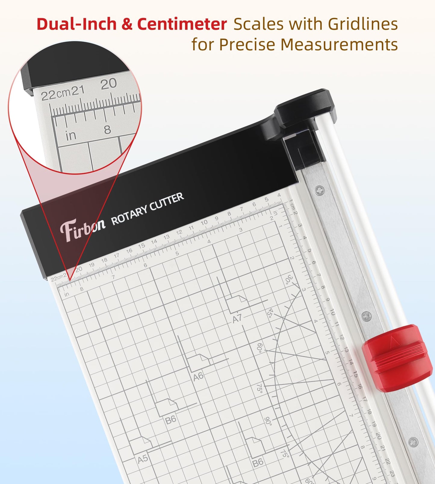 Firbon 12" Rotary Paper Trimmer with Replaceable Blade, Heavy Duty 6-Sheet Capacity Cutter for Cardstock, Photos, Scrapbooking, Office, School & Studio