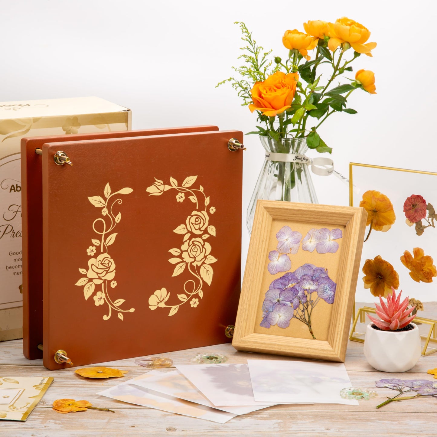 Aboofx Extra Large Wooden Flower Press Kit with Carrying Bag, 10 Layers 10" x 10" Flower Pressing Kit DIY Arts and Craft Kit for Adults, DIY Pressed Flower Plant Preservation Kit Gift