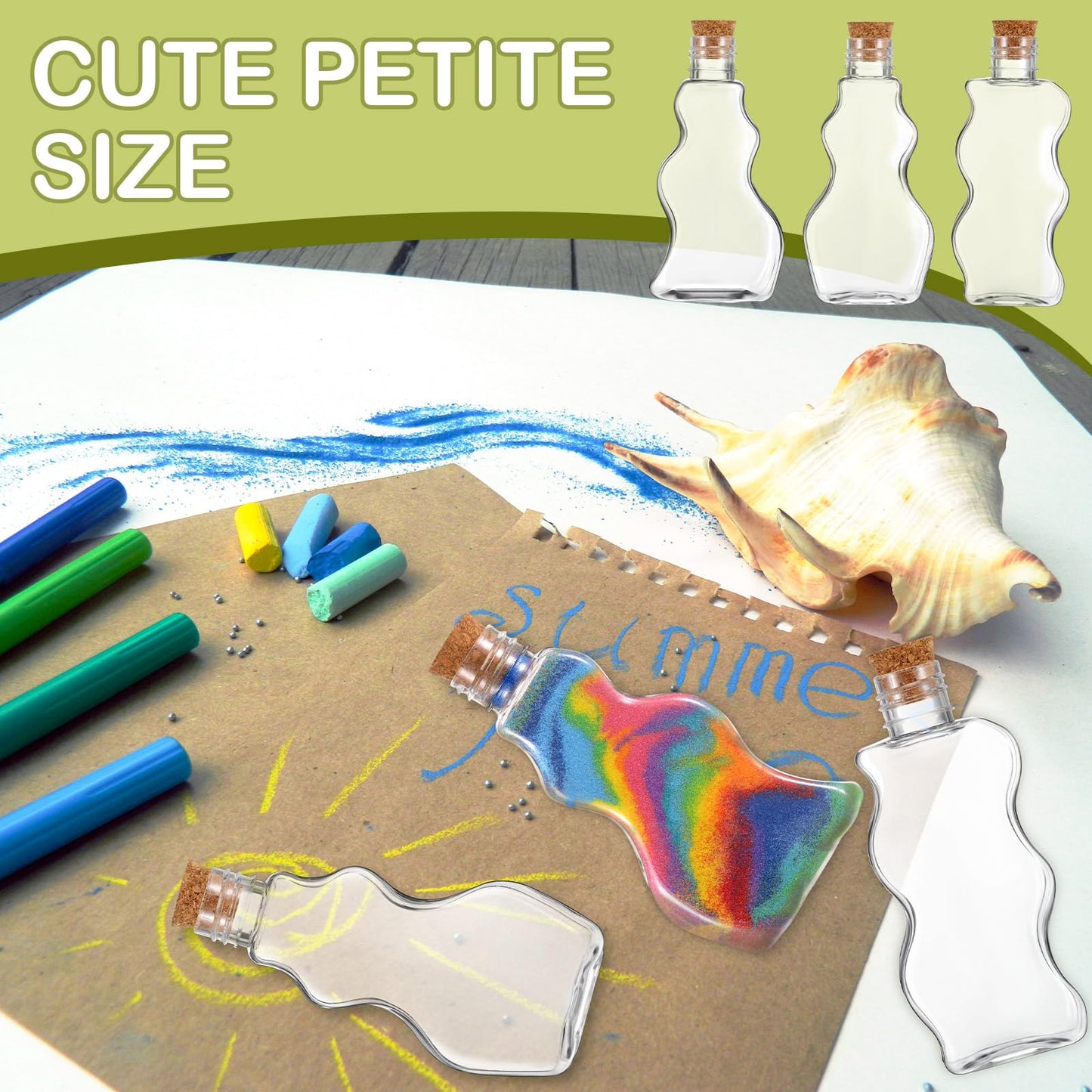 Mumufy 60 Pcs Plastic Sand Art Bottles for Kids 2.5 oz Sand Art Containers Bulk for Back to School Student Gifts Wedding Invitations Crafts Supplies Girls Decorations, 3 Styles(Wood,Cork Topper)