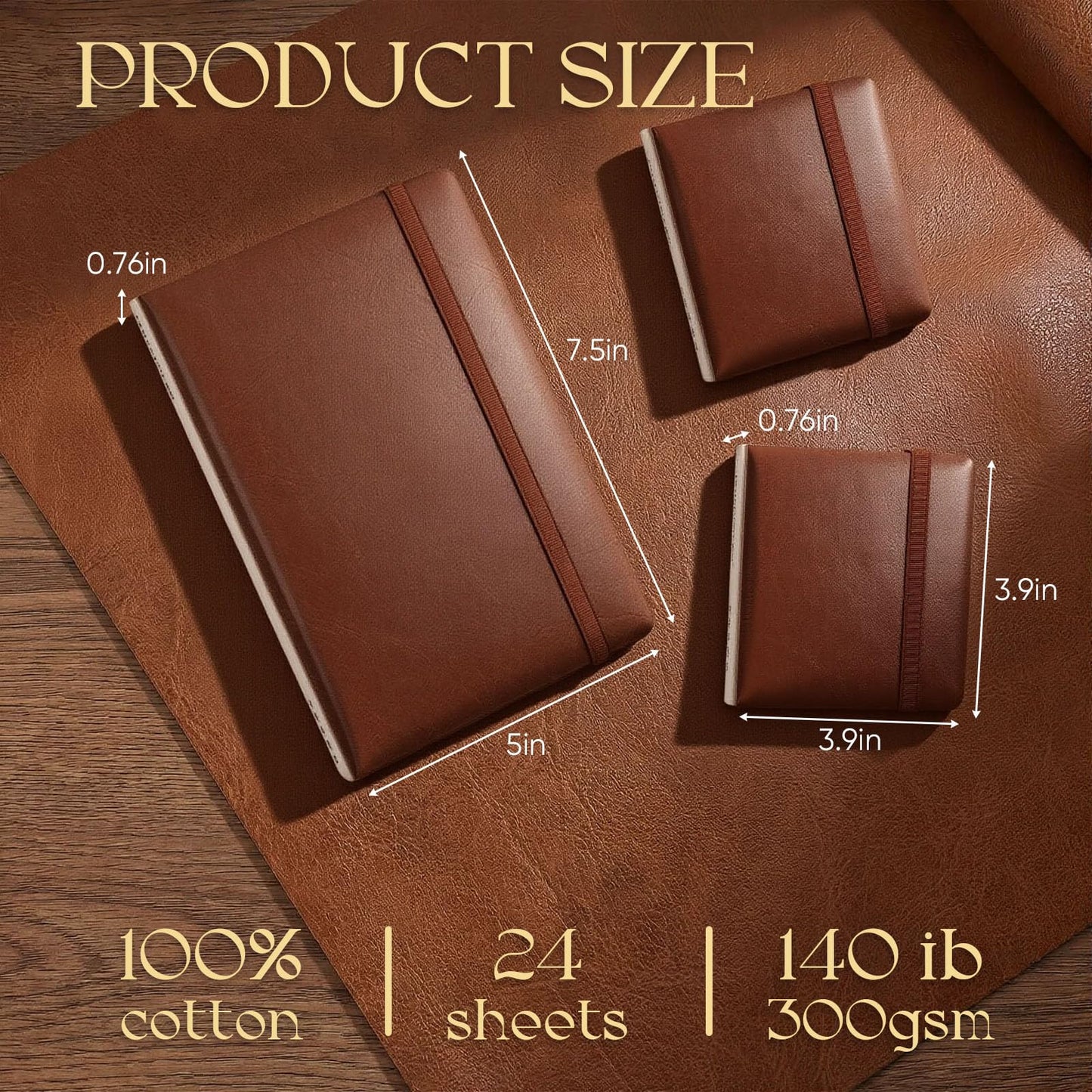 Dispowreath 3 Pcs Watercolor Journal 3.9"x3.9" and 7.5" x 5" Watercolor Sketchbook with 24 Sheets 140 LB (300 GSM) Cotton Water Coloring Paper Cold Press PU Leather Cover Travel Notebook Art Supplies