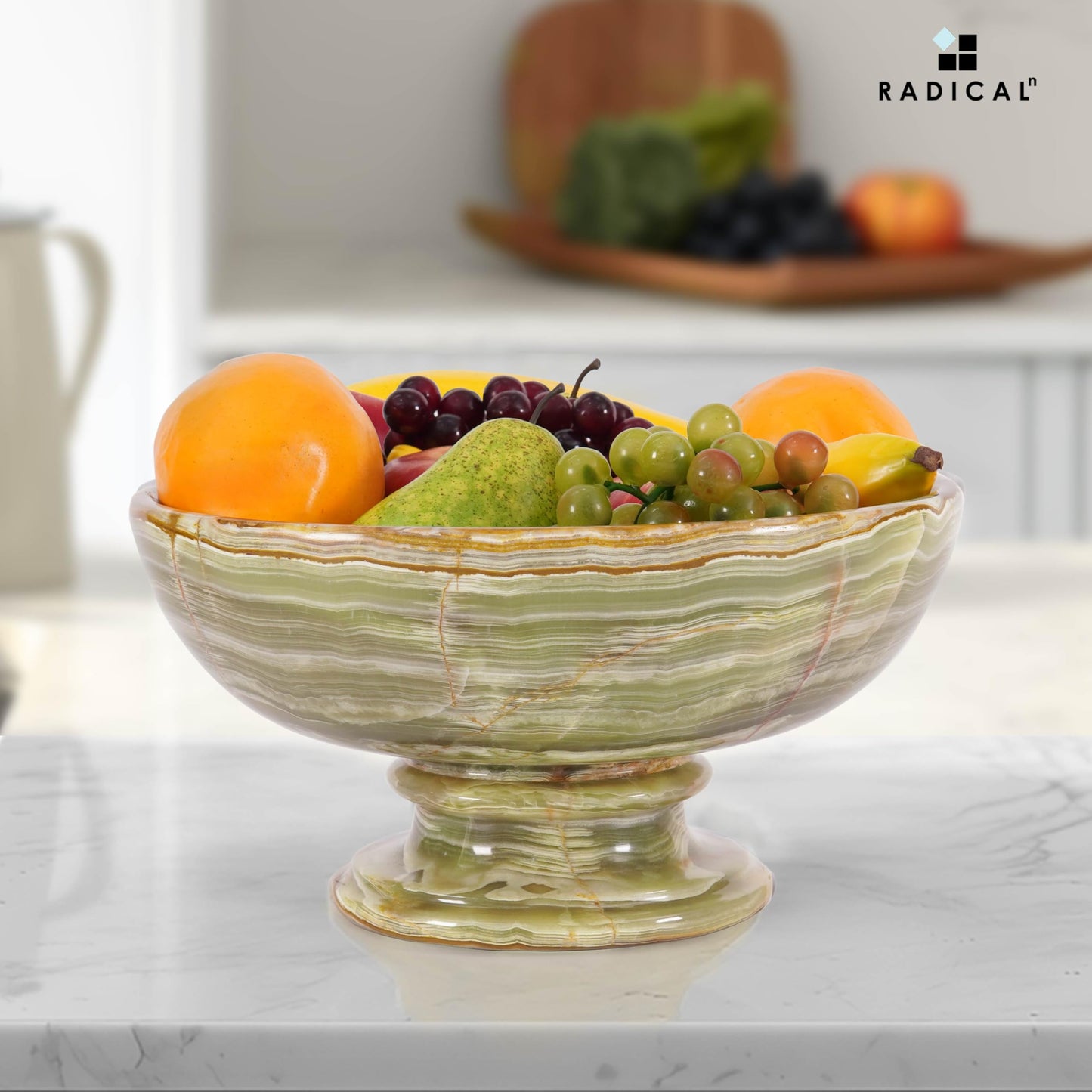 Radicaln Marble Fruit Bowl For Kitchen Counter Green Onyx 10" Inch Handmade Fruit Dish, Ideal Candy Bowl For Home Decor, Entryway Table Modern Decorative Bowls