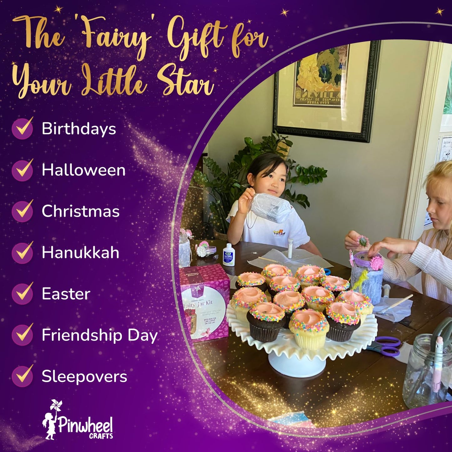 Pinwheel Crafts Fairy Lantern Toy for Kids Age 6-8 8-12+ Years - Make Your Own Night Light - Fairy Jar Gift for Girls with Led Light - Arts & Crafts Set, Pack of 2