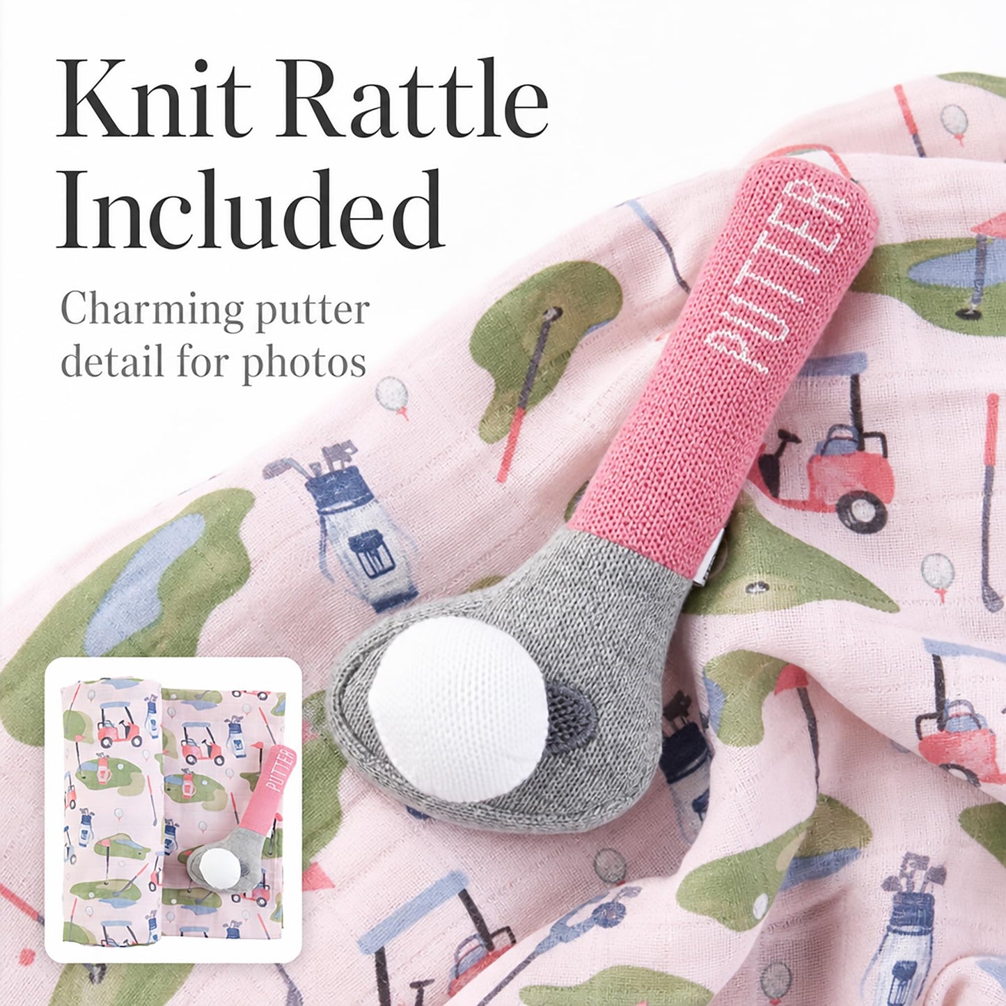 Mud Pie Pink Golf Swaddle and Rattle