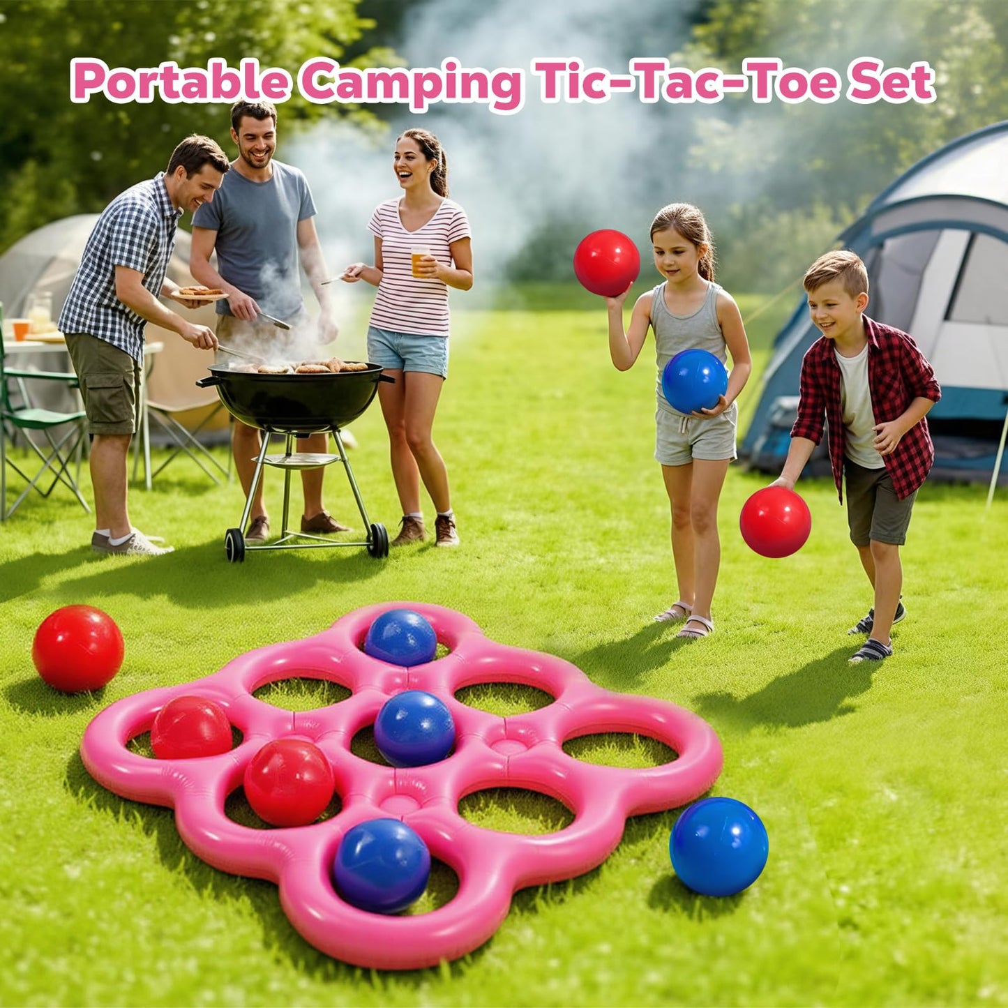 MoKo Pool Water Toys Tic-Tac-Toe Games Set, Inflatable Floats Toy with 10 Balls, Pool Games for Family Party Outdoor Beach Adults Teens Kids 2-10 Players, Lake Blue