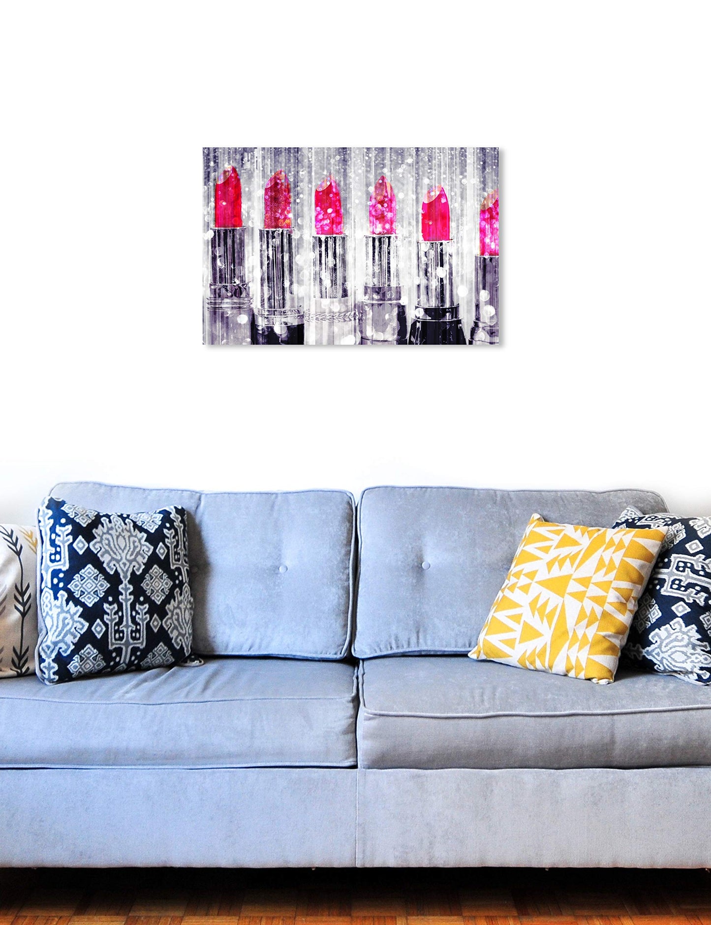 The Oliver Gal Artist Co. Fashion and Glam Wall Art Canvas Prints 'Silver Lipstick Collection-Custom' Home Décor, 30 in x 20 in, Gray, Pink