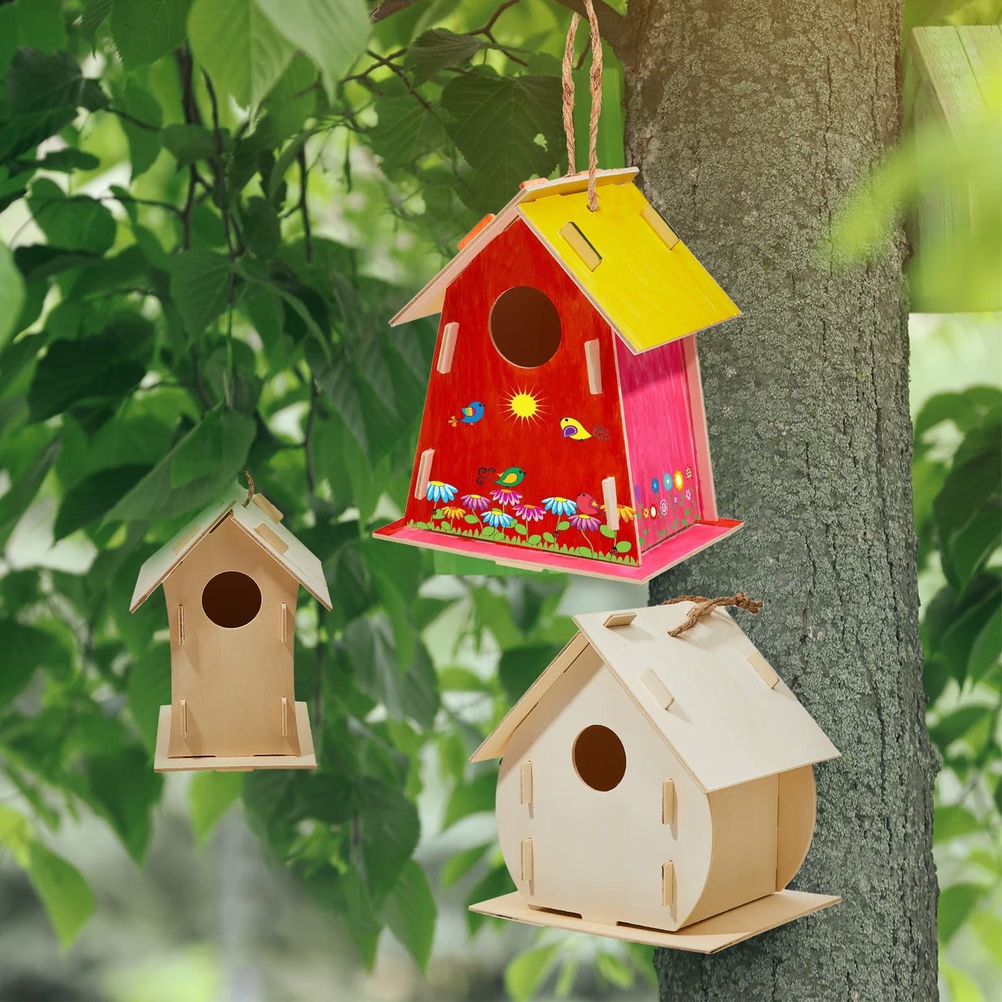 21 Sets DIY Birdhouse Kit for Kids to Build and Paint, Include Unfinished Wooden Bird House, Strips and Colorful Painting Pens for Girls Boys Fun Craft Activity Creative DIY Art Project