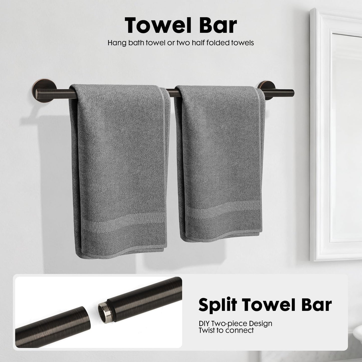 Ntipox Oil Rubbed Bronze Bathroom Hardware Accessories Set 5 Piece, Stainless Steel Towel Bar Set 24 Inch,Toilet Paper Holder,Towel Ring Holder,Towel Rack Set,Brushed Bronze Bathroom Accessories Kit