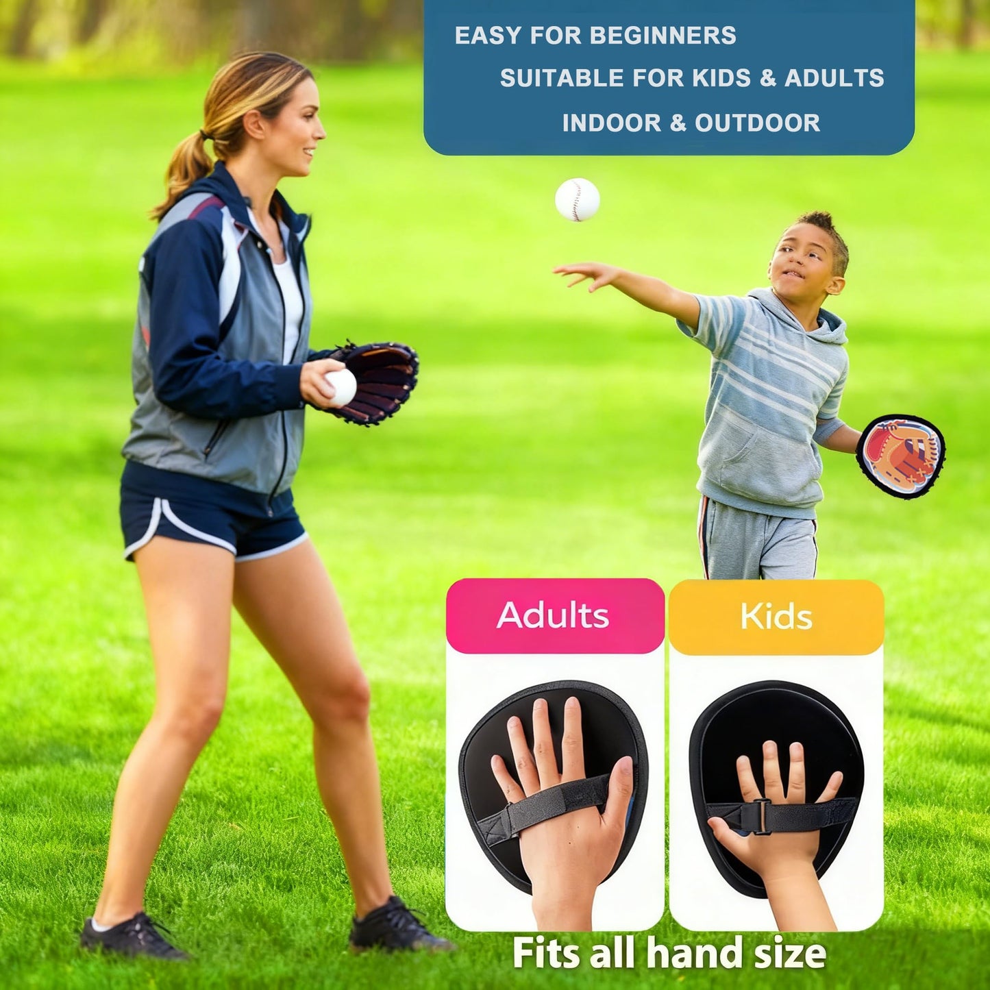 Toss and Catch Ball Game, Kids Toddler Baseball Catch Toy, Outdoor Game for Beach Pool Yard, Birthday Gifts for Boys Girls Age 3-12, 4 Paddles Sticky Ball and Catch Game