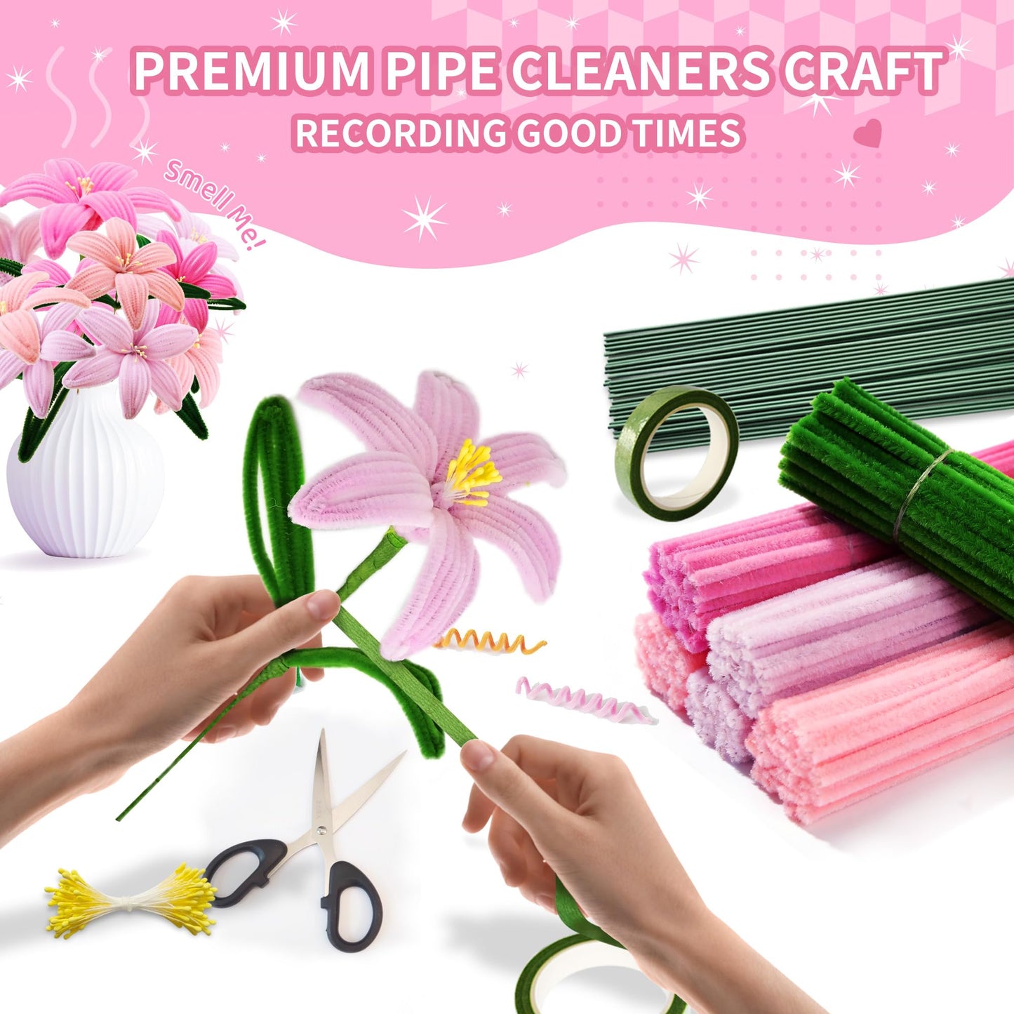 POMBUDS Cleaner Pipe Craft Set for Flowers in Christmas 13 Colors 1300pcs (1300)