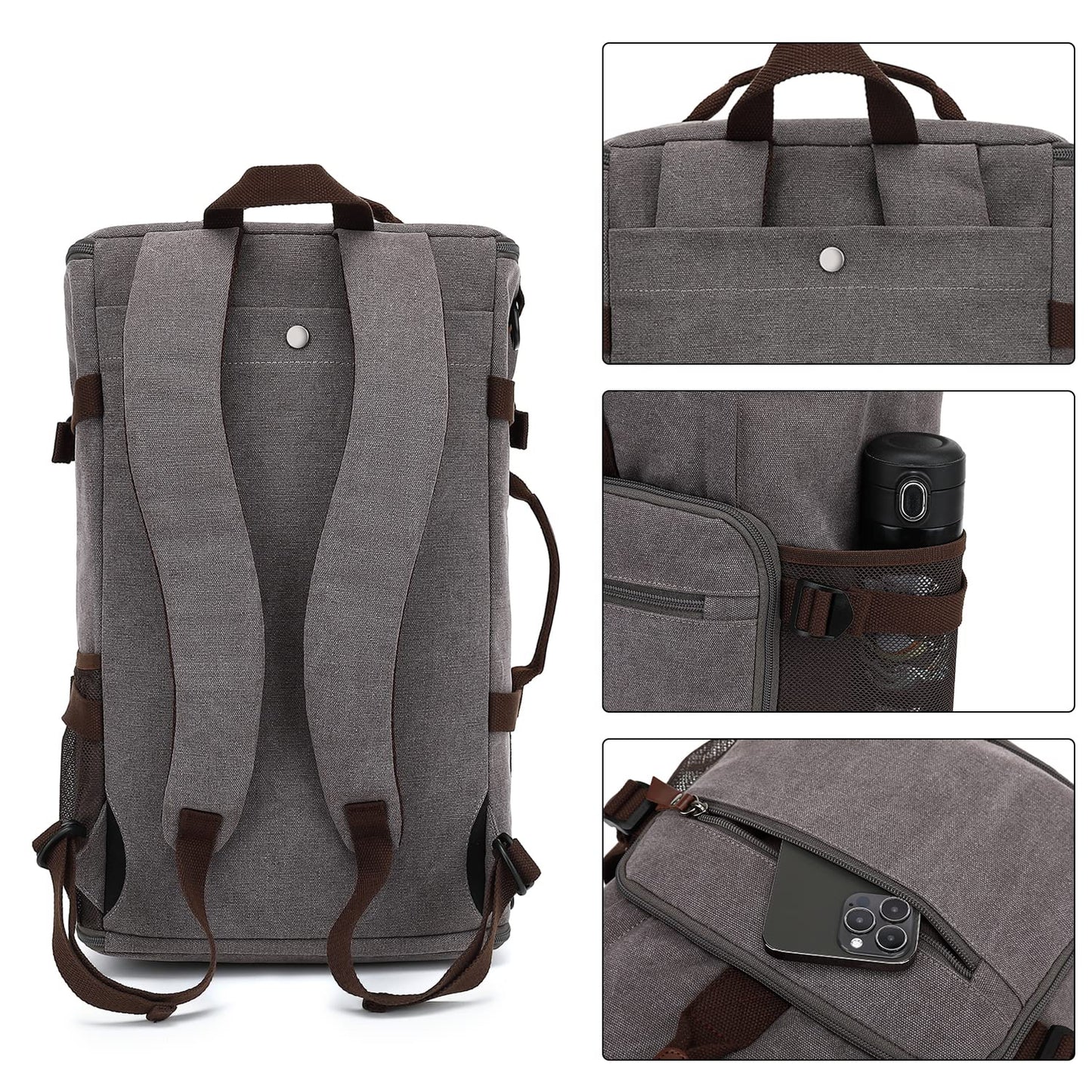 Kalesi Gym Duffle Bag Backpack 4-Way Vintage canvas with Shoes Compartment for travel Sport Hiking laptop (Vintage grey)