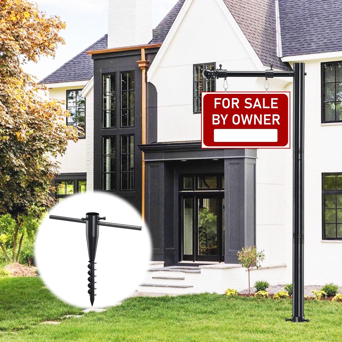 Real Estate Sign Post, 100 inch Realtor Yard Sign Post for Sale Signs, Rent Signs, Open House Signs for Real Estate, 35" Arm Holds up to 25" Sign, Black (No Sign Included)