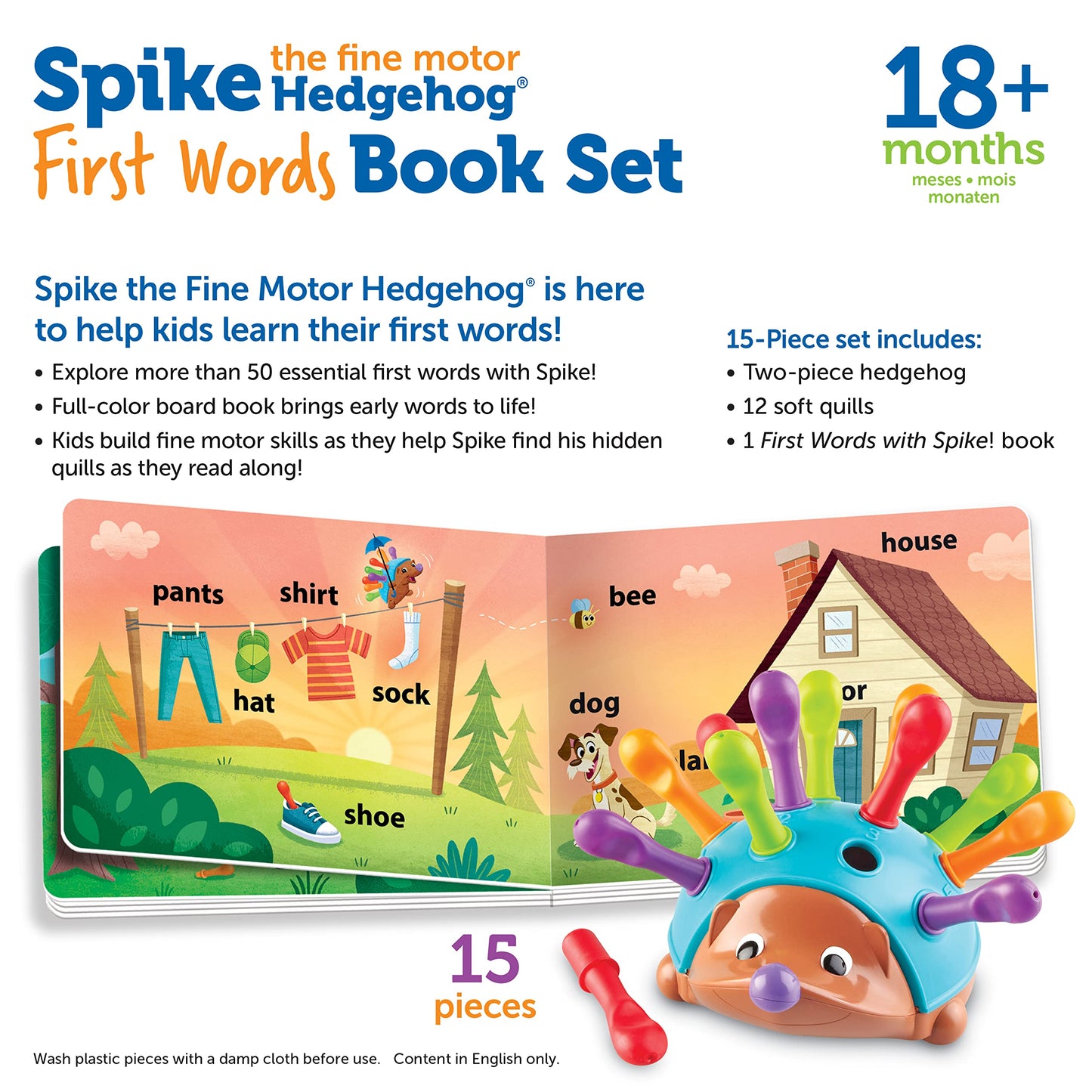 Learning Resources Spike The Fine Motor Hedgehog First Words - 15 Pieces, Age 18 Months+ Toddler Toys, Fine Motor Fun, Preschool Fine Motor Skills, Toddler Activity,
