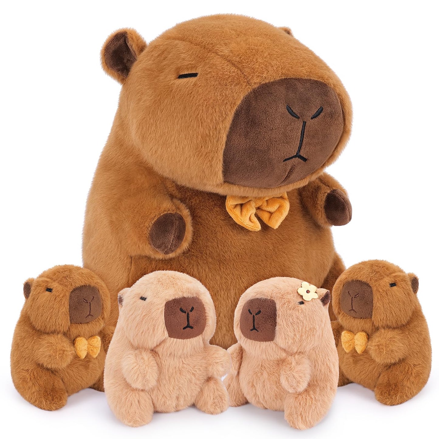 Achwishap 5PCS Capybara Family,Kawaii Cushion Doll for Kids Adult(16” Capybara Family)