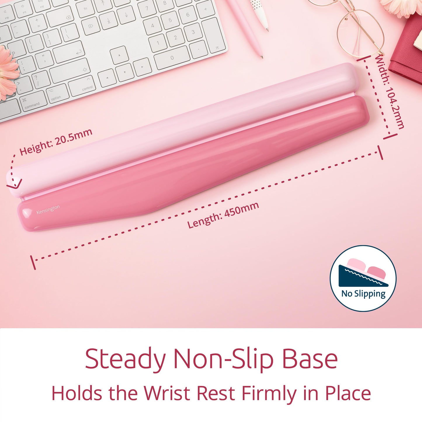Kensington Duo Gel Mountain Wrist Rest for Keyboard, Wrist Pad for Full Size Keyboard, Ergonomic Wrist Pad for Computer, Non-Skid Computer Pad with Wrist Support, Pink K62677WW, 17.7" x 4.1"x 0.8”
